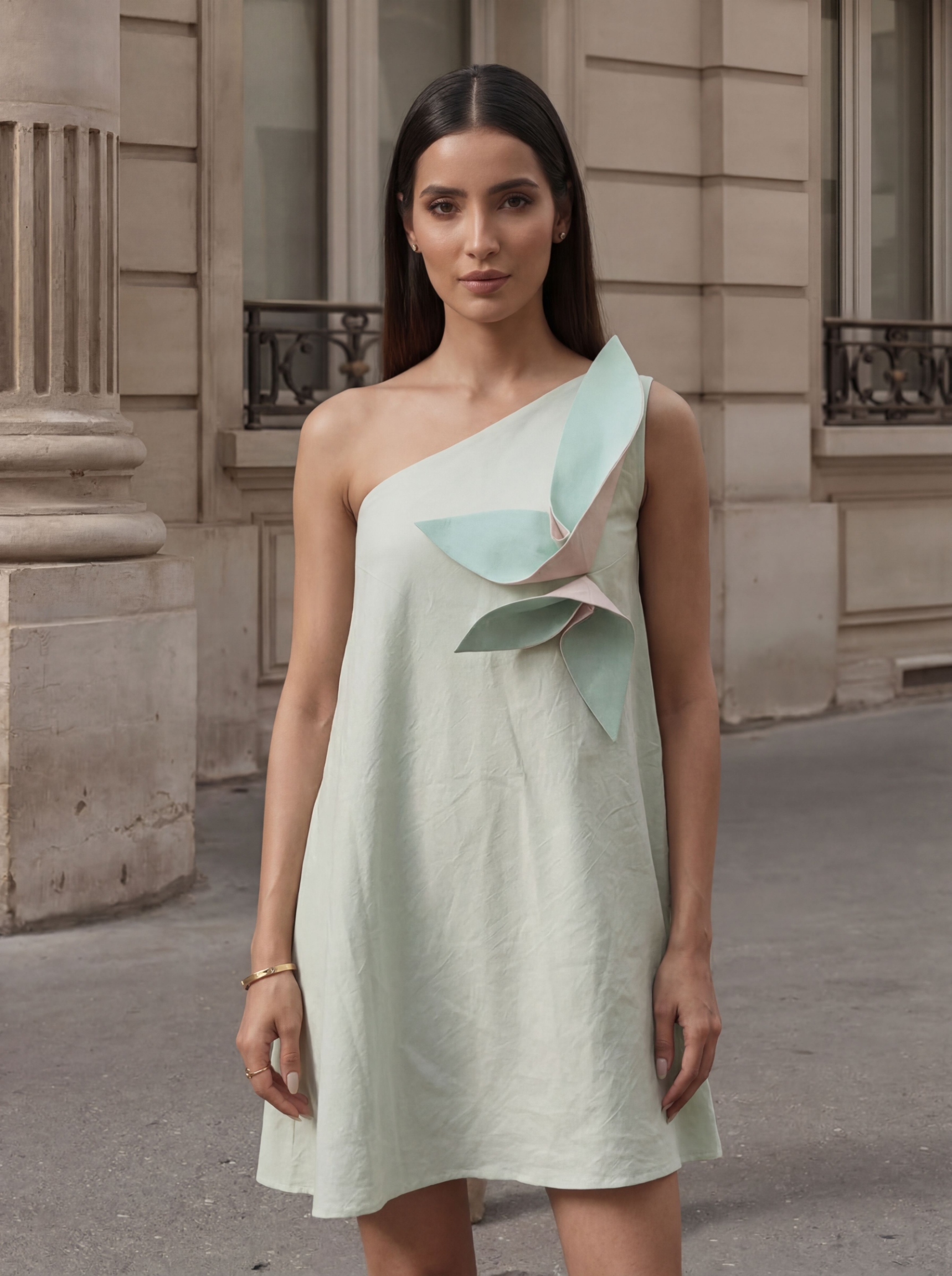 Mint Green Solid Designer Cotton Western Dress