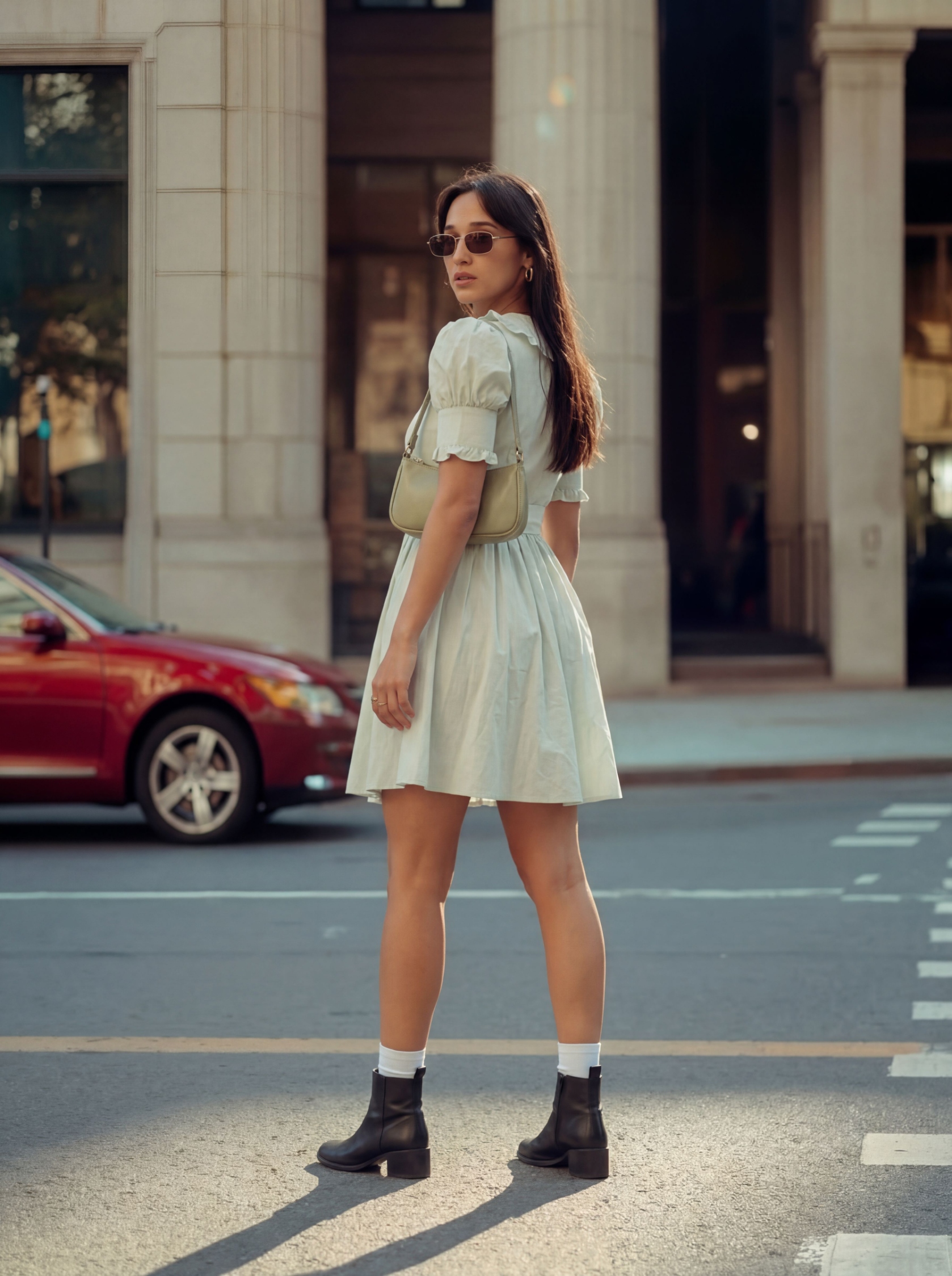 Mint Green Solid Designer Cotton Western Dress — alternate view