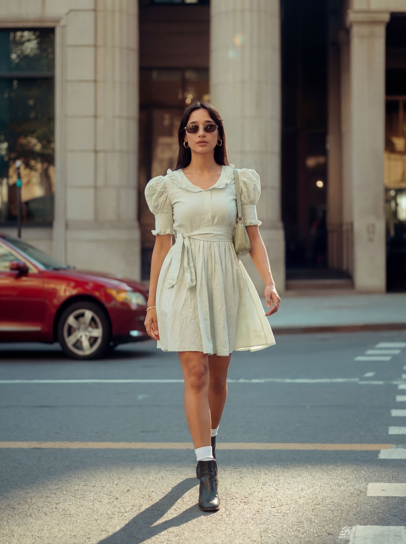 Mint Green Solid Designer Cotton Western Dress