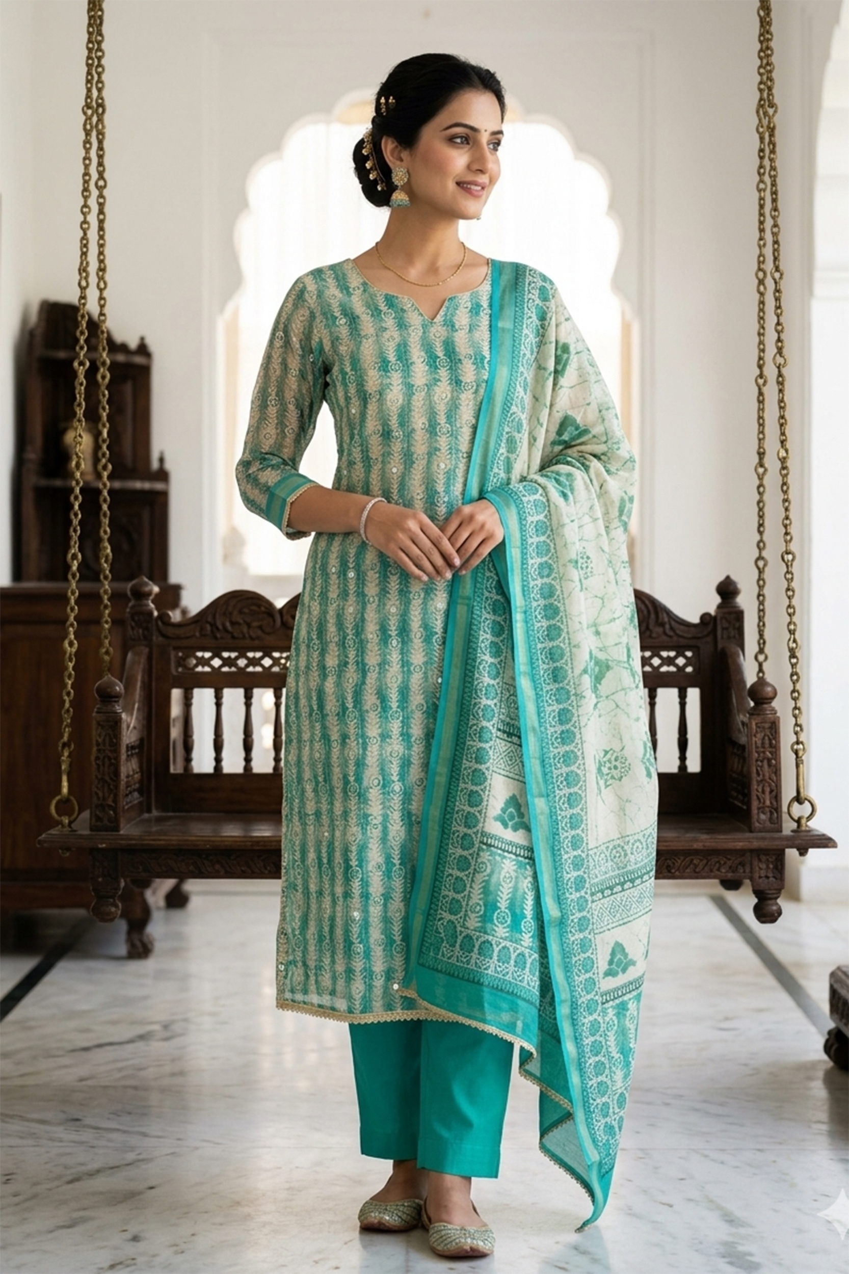 Mint Meadow Linen Cotton Designer Printed Salwar Suit