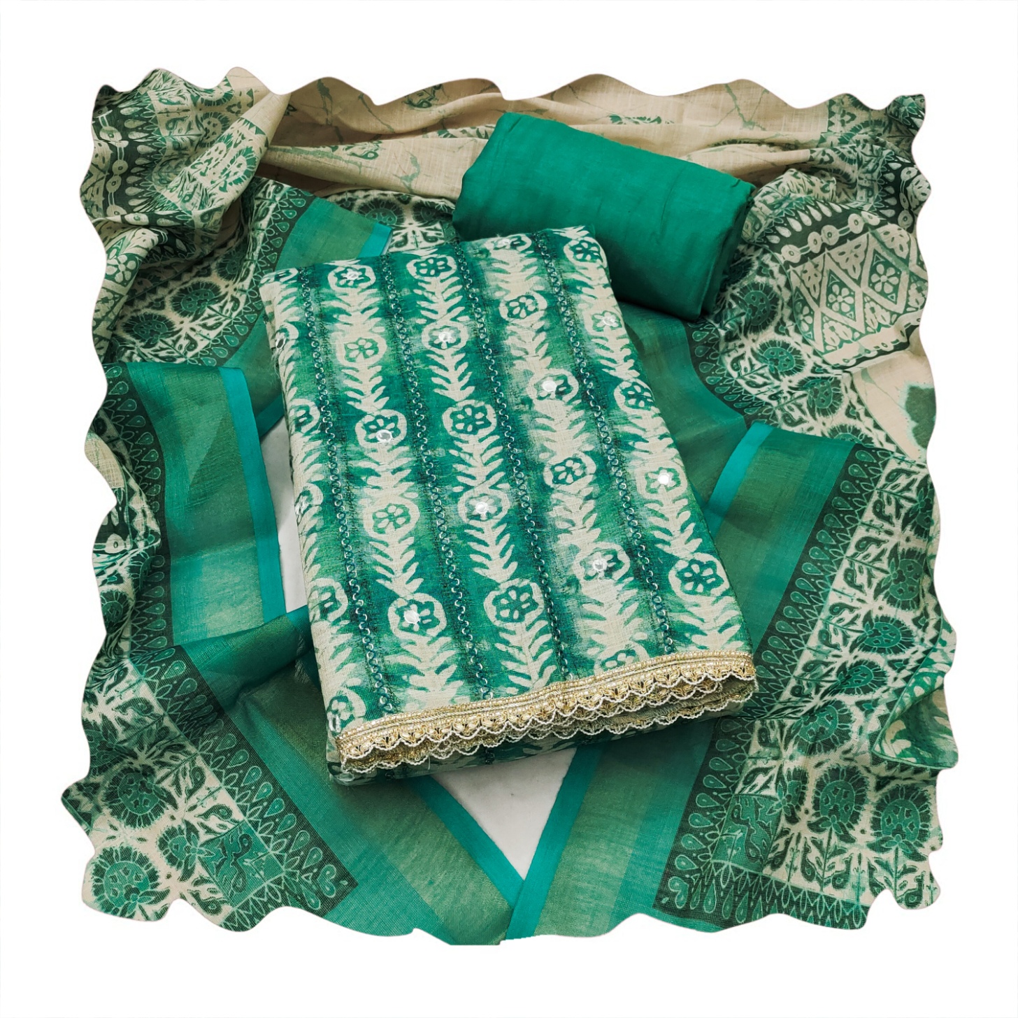 Mint Meadow Linen Cotton Designer Printed Salwar Suit — alternate view