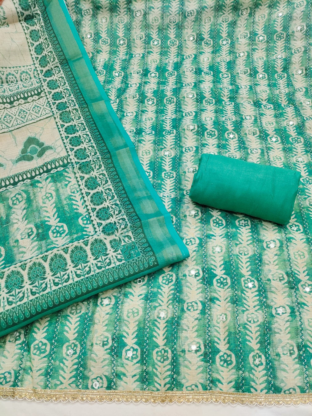 Mint Meadow Linen Cotton Designer Printed Salwar Suit