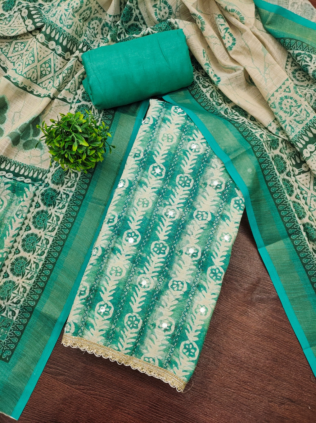 Mint Meadow Linen Cotton Designer Printed Salwar Suit