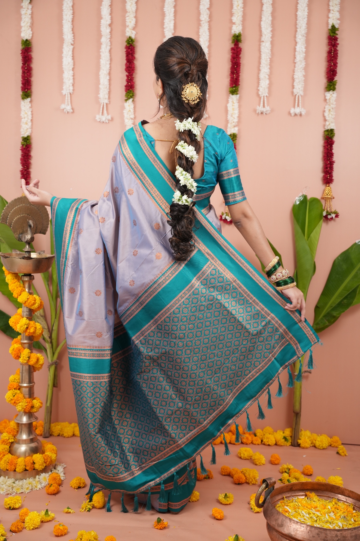 Moonlit Grey Rama Border Silk Saree — alternate view