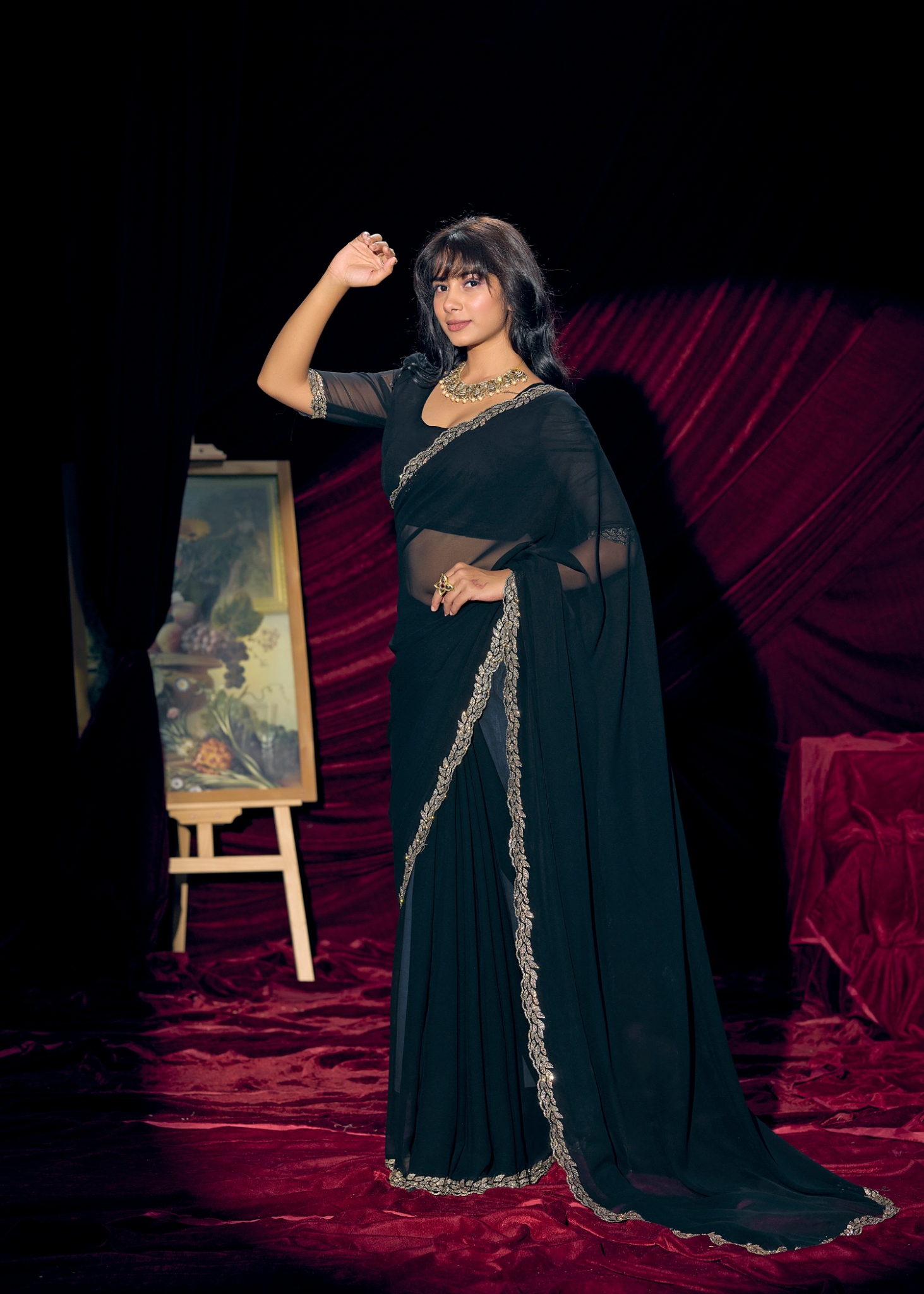 Morpeach Contemporary Zari Border Georgette Saree