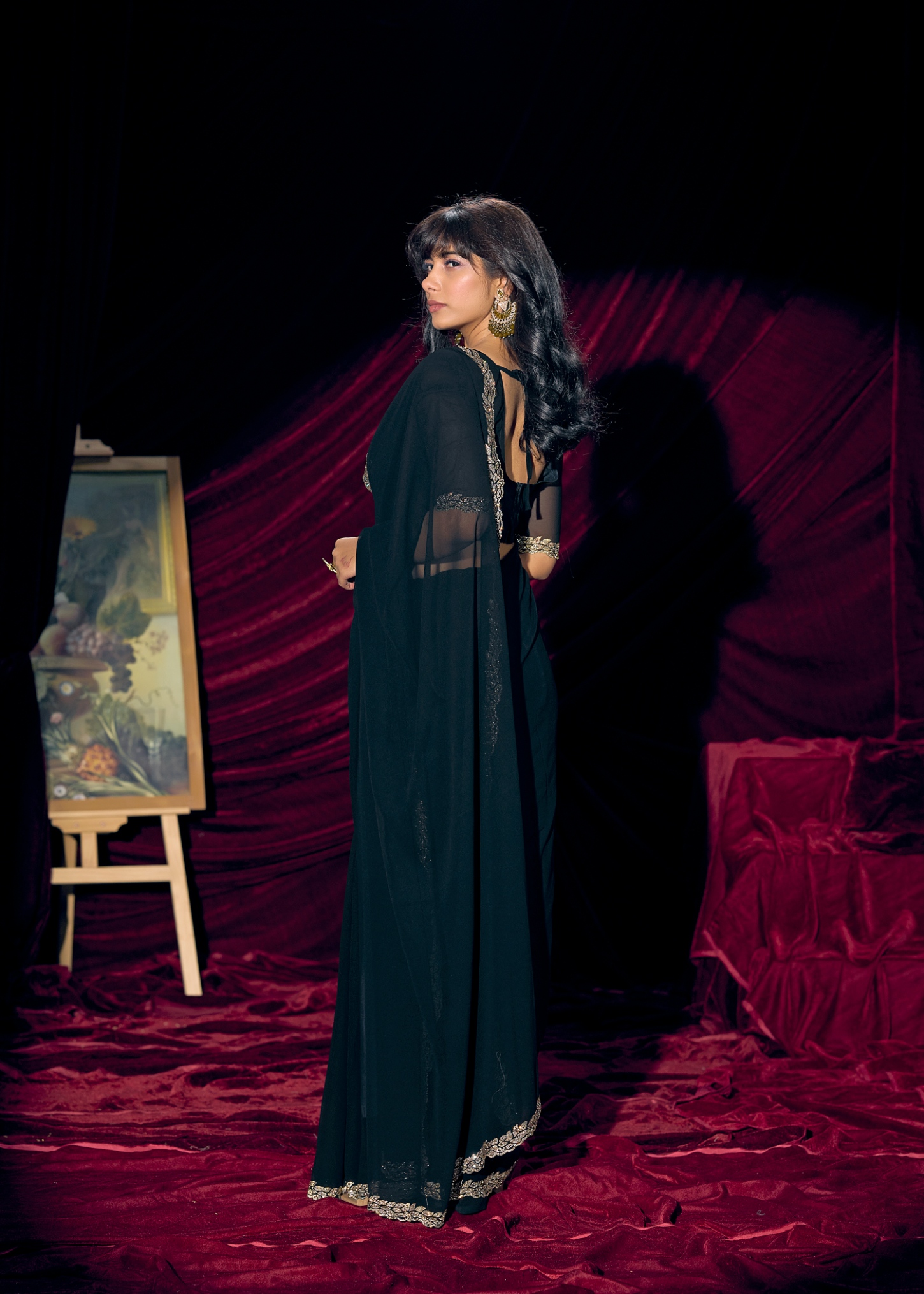 Morpeach Contemporary Zari Border Georgette Saree — alternate view