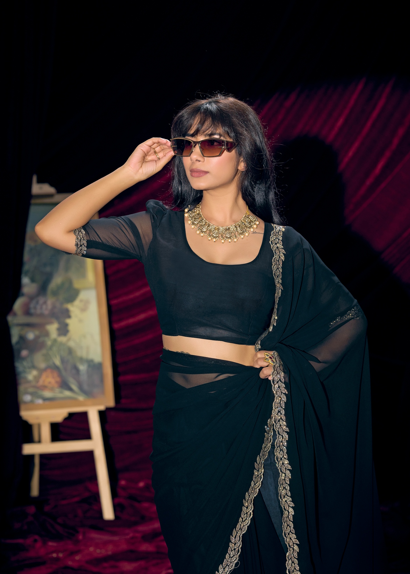 Morpeach Contemporary Zari Border Georgette Saree