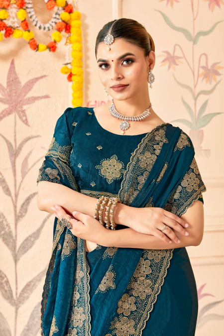 Morpeach Fendy Silk Zari Siroski Saree