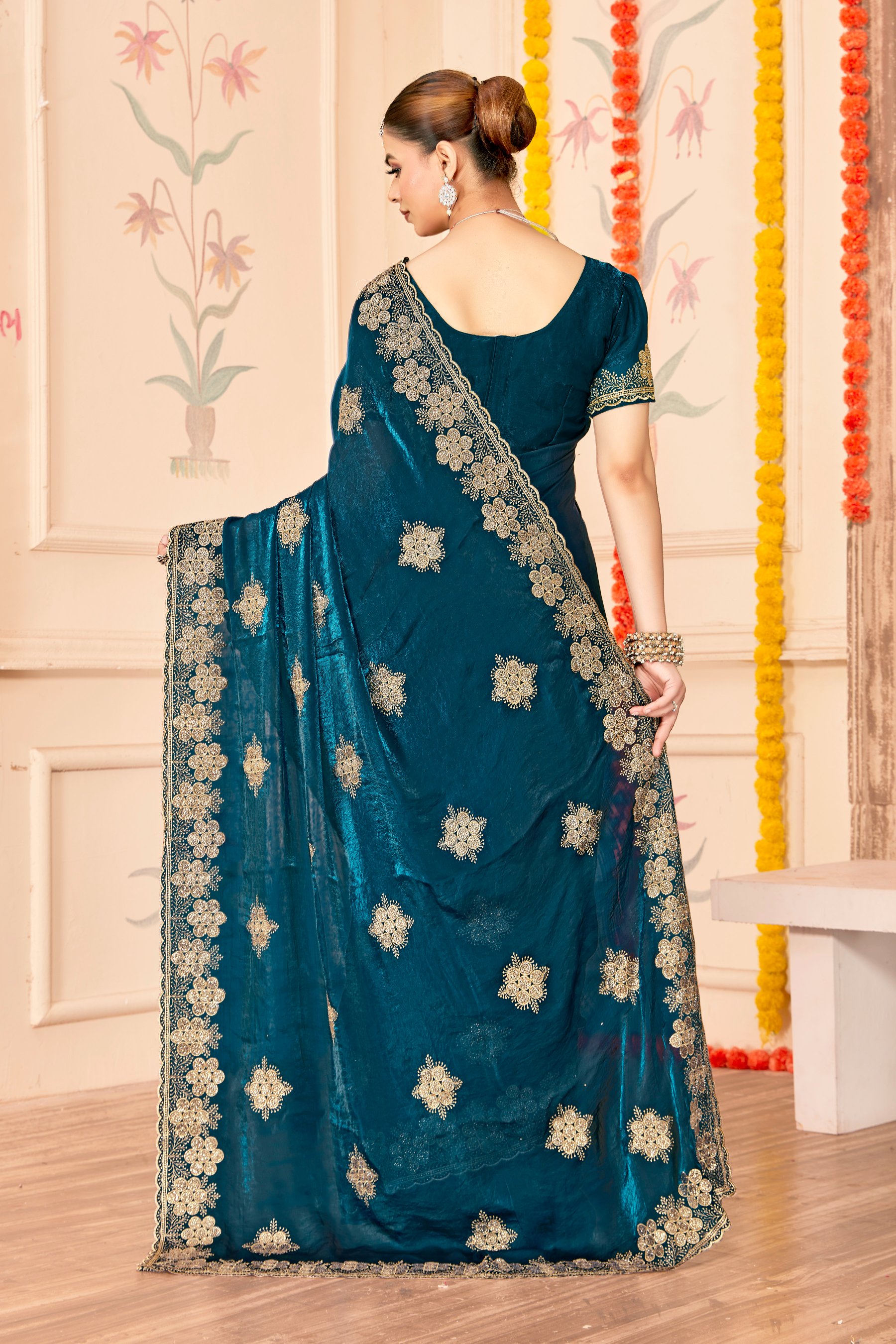 Morpeach Fendy Silk Zari Siroski Saree