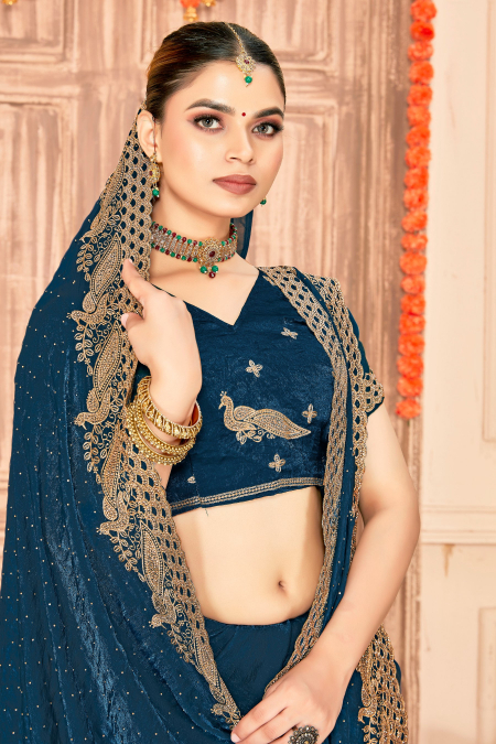 Morpeach Fendy Silk Zari Siroski Saree