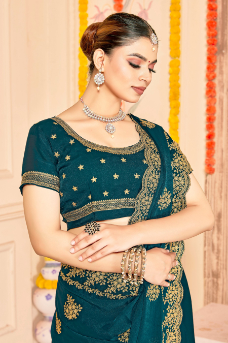Morpeach Moss Silk Zari Saree
