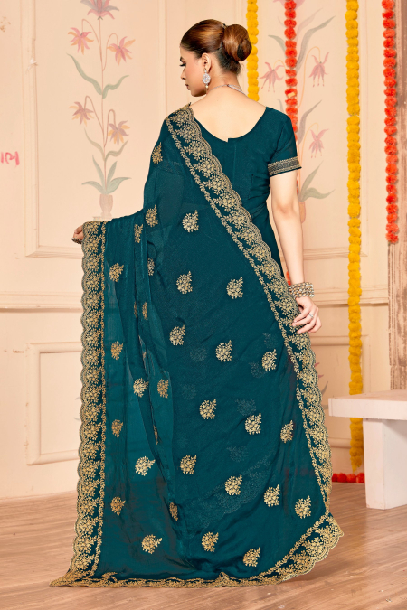 Morpeach Moss Silk Zari Saree