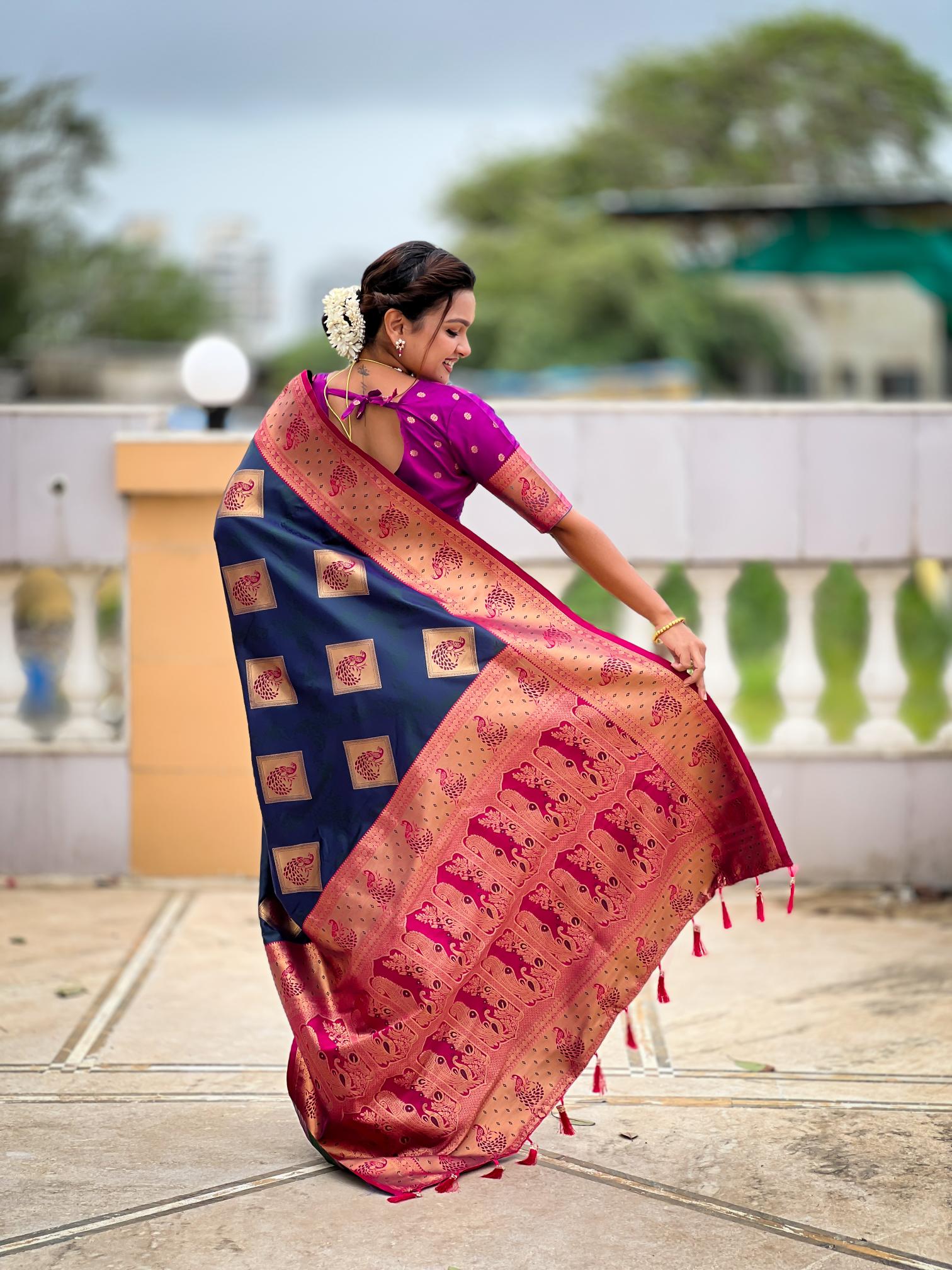 Morpich Magenta Banarasi Silk Saree — alternate view