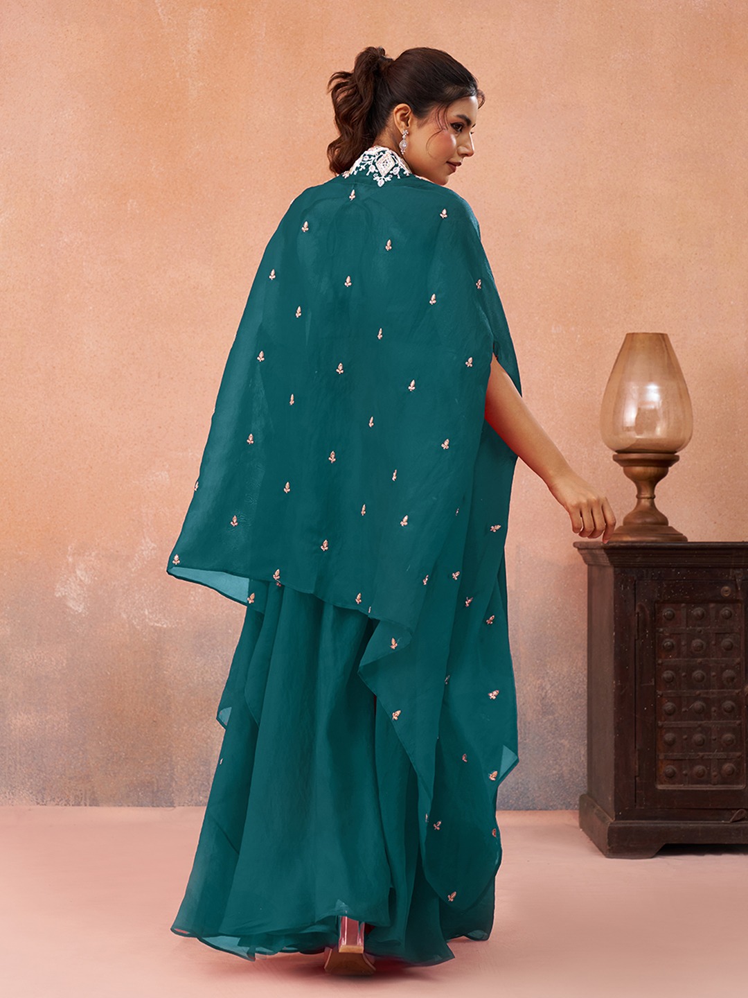 Morpitch Rich Layered Embroidered Organza Indo Western Set — alternate view
