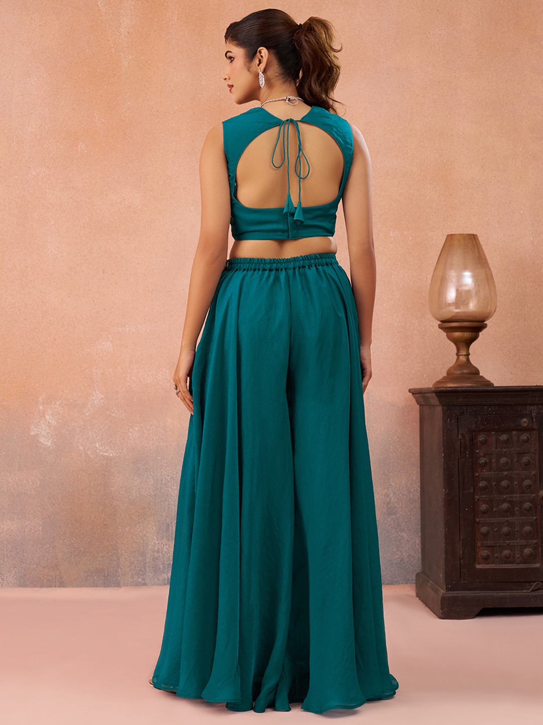 Morpitch Rich Layered Embroidered Organza Indo Western Set