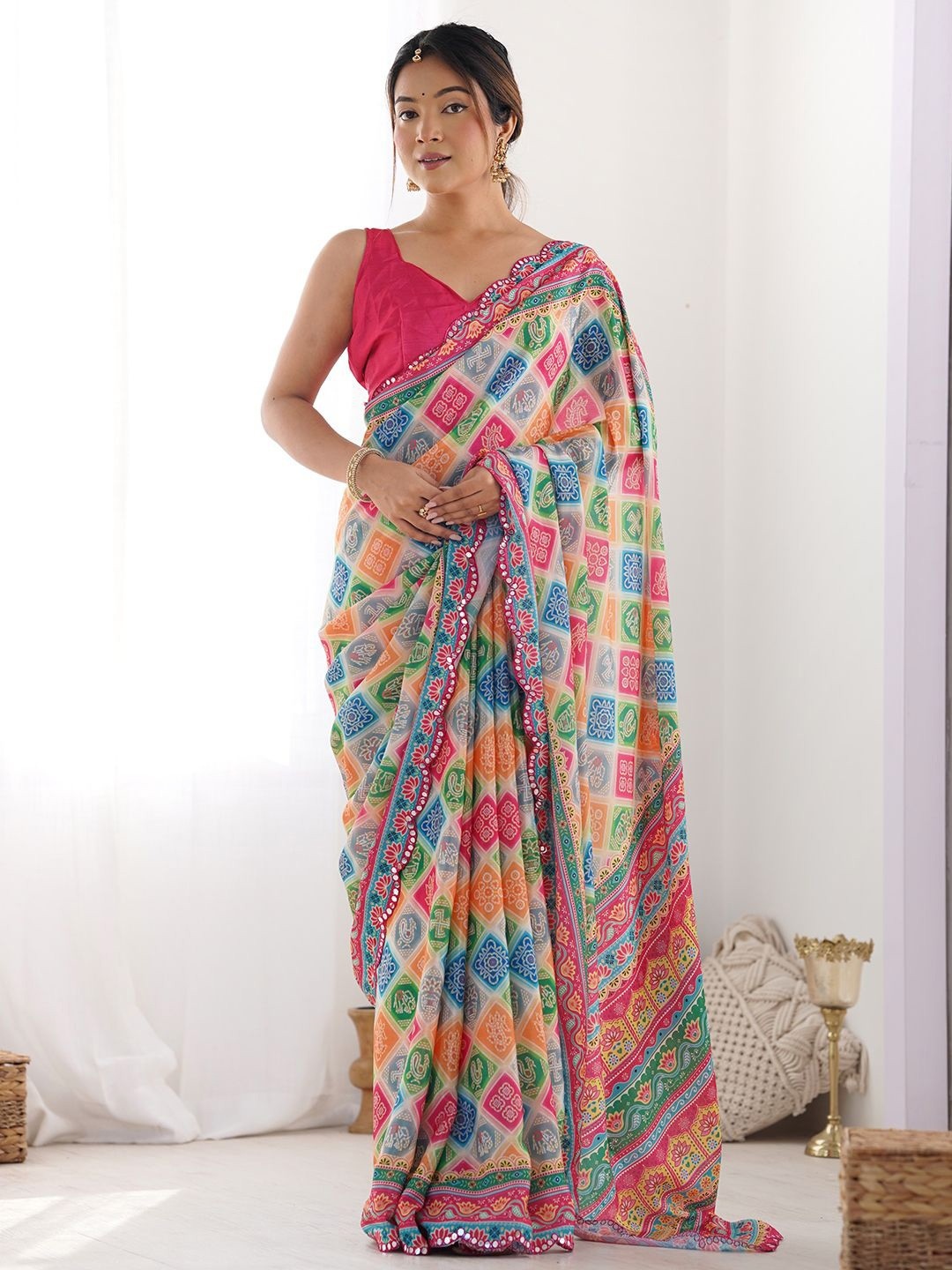 Multi Abstract Digital Print Georgette Saree