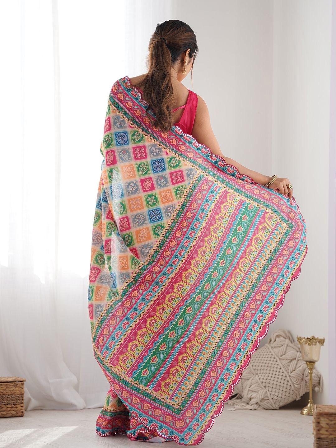 Multi Abstract Digital Print Georgette Saree — alternate view