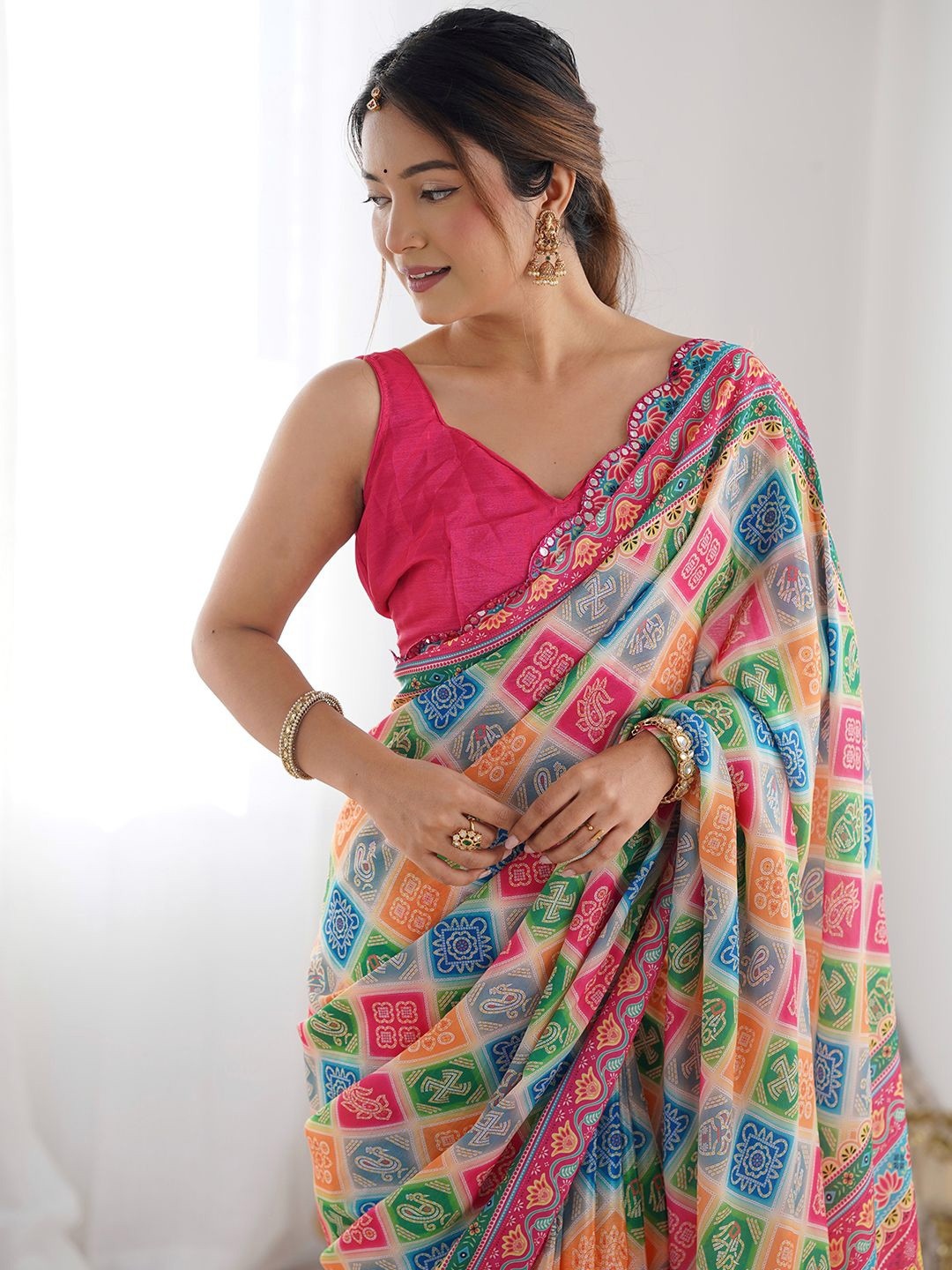 Multi Abstract Digital Print Georgette Saree