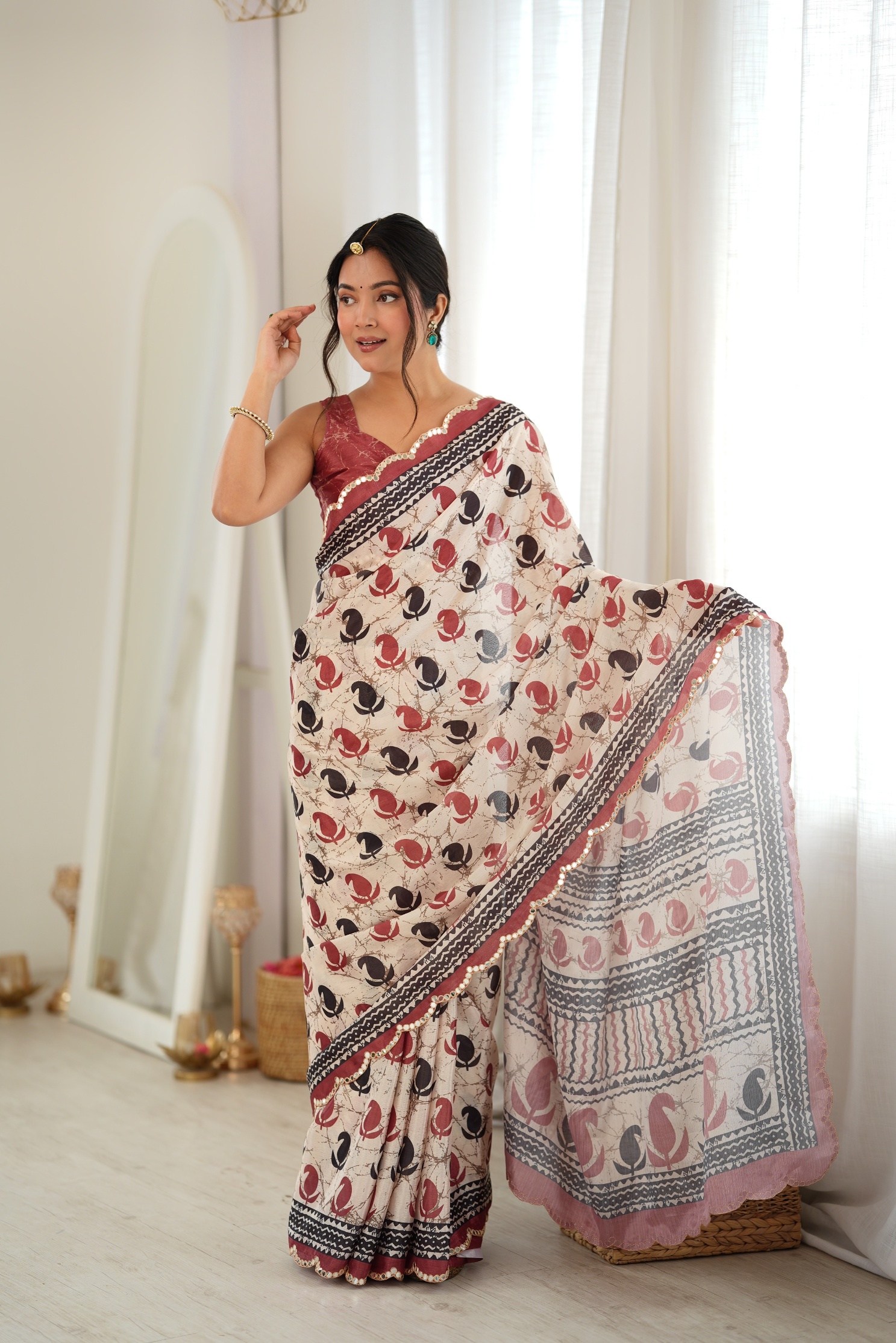 Multi Abstract Digital Printed Chinon Saree