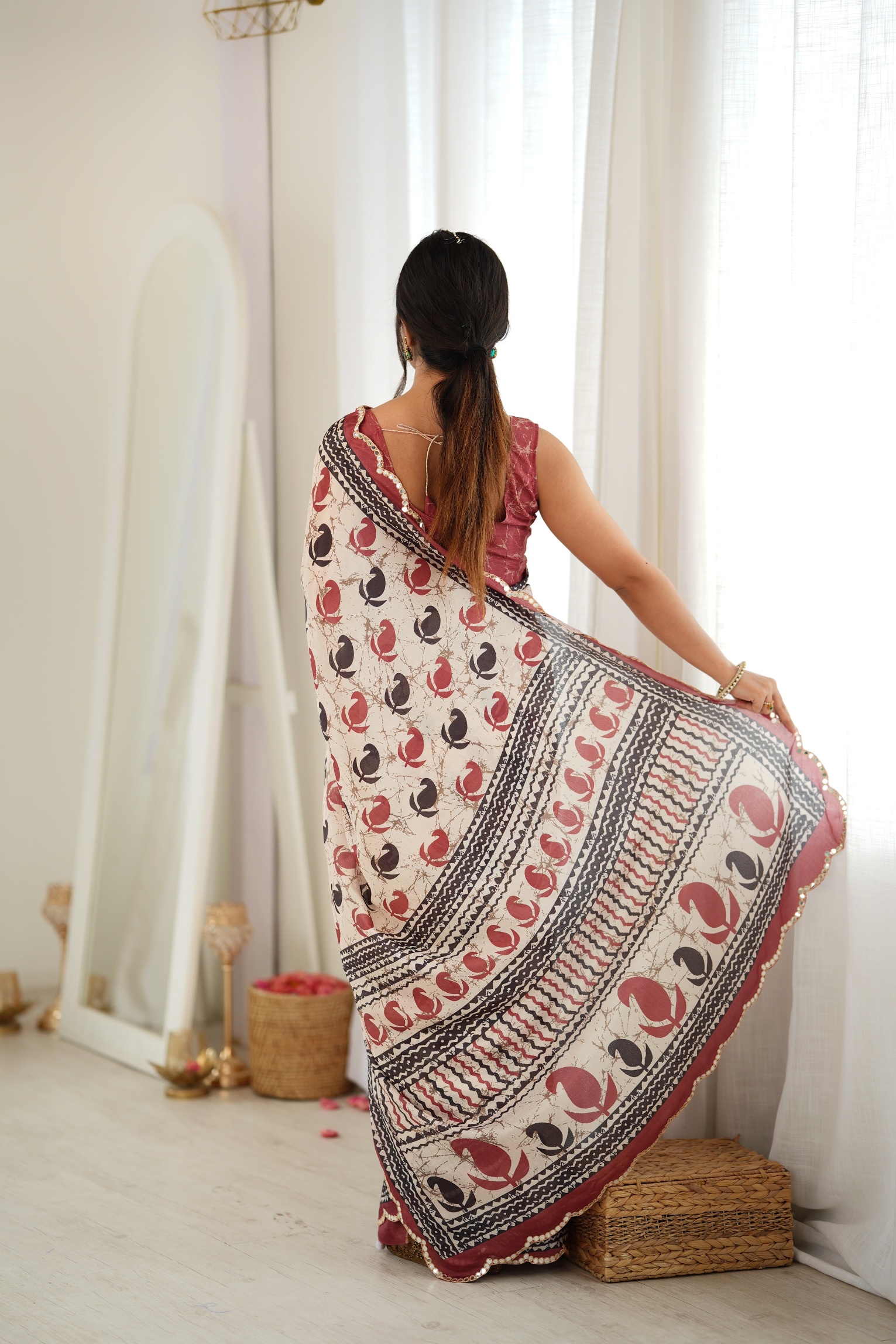 Multi Abstract Digital Printed Chinon Saree — alternate view