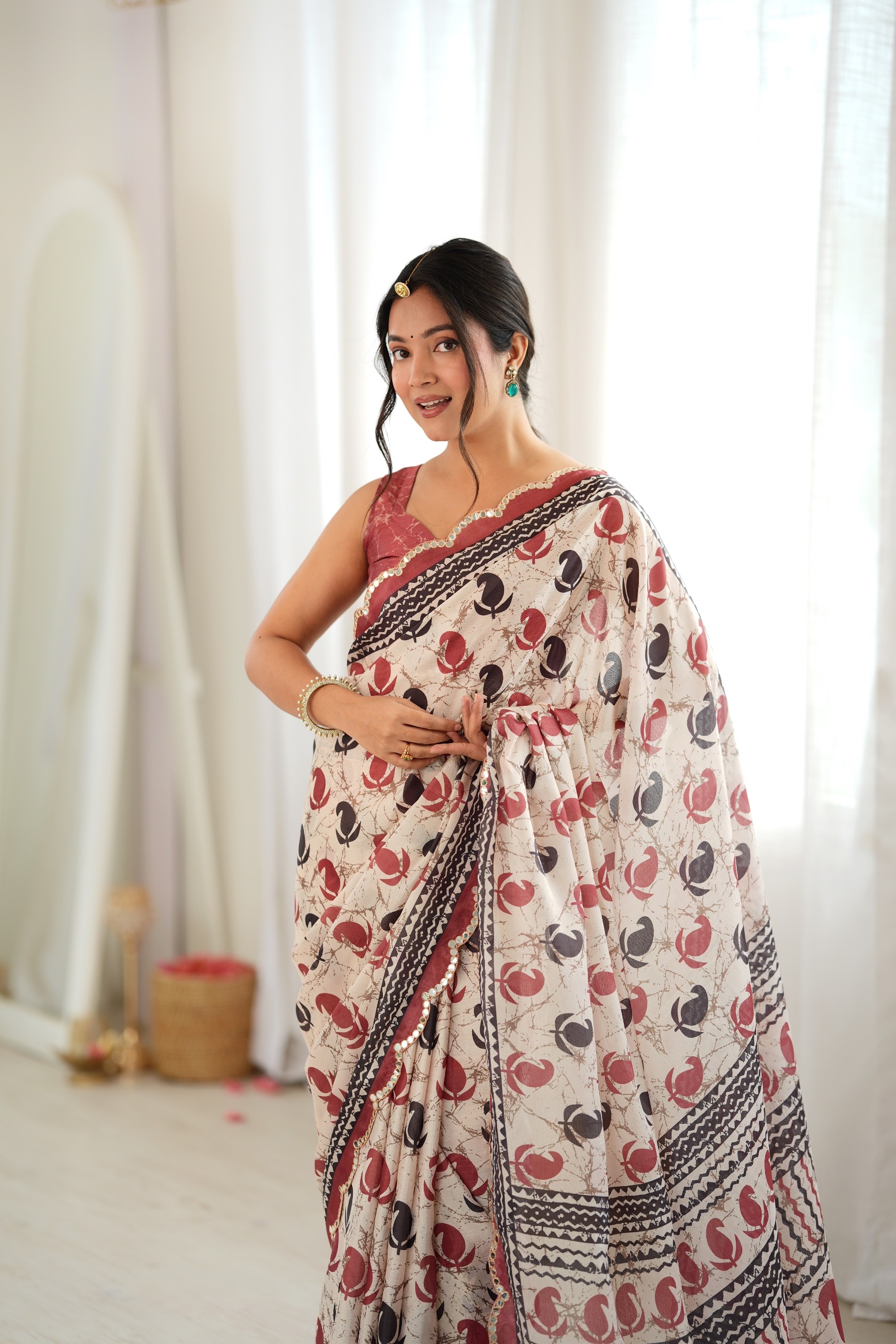 Multi Abstract Digital Printed Chinon Saree