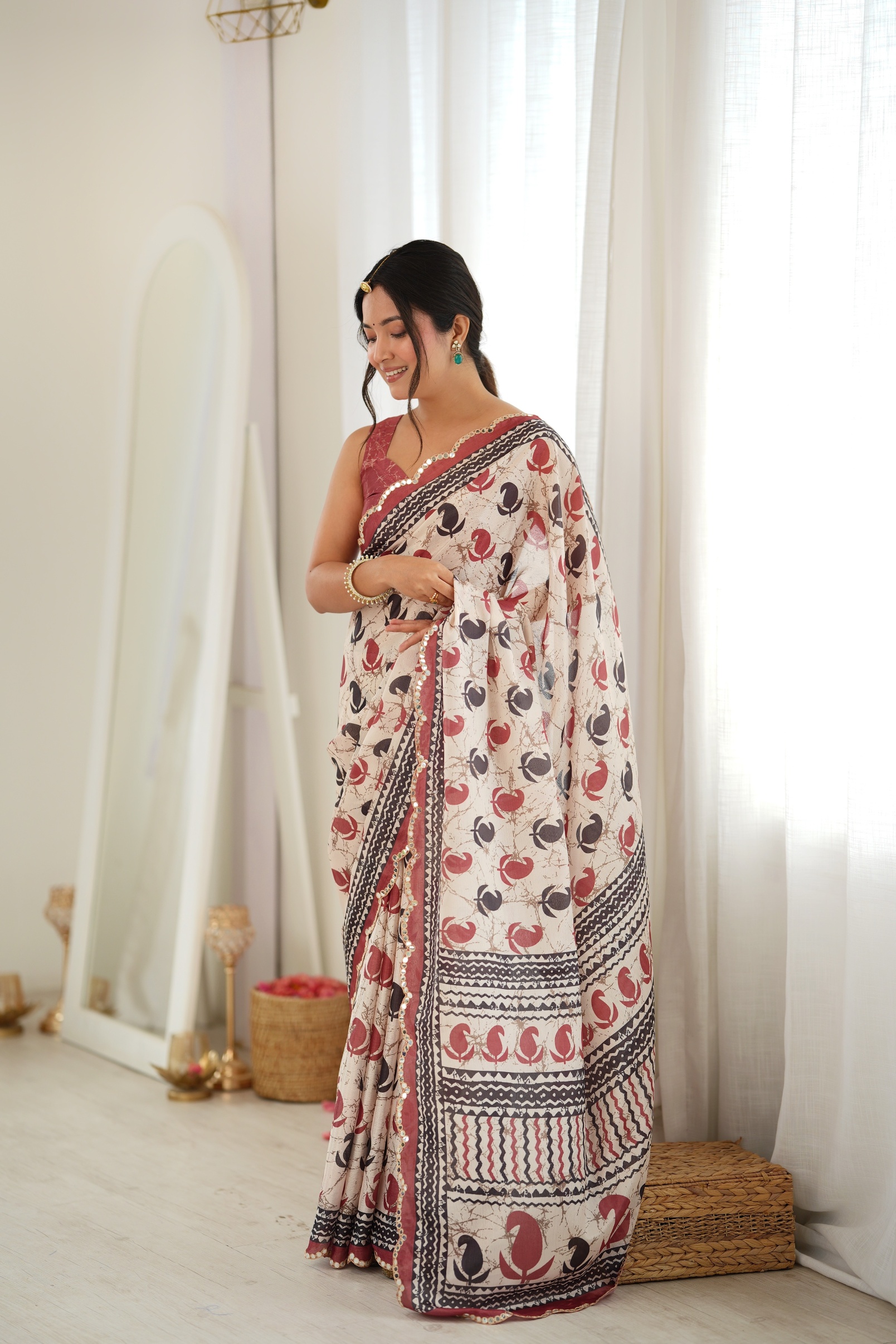 Multi Abstract Digital Printed Chinon Saree