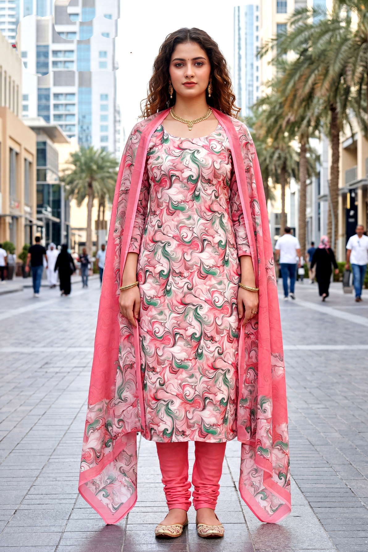 Multi Abstract Motion Crepe Straight Salwar Suit