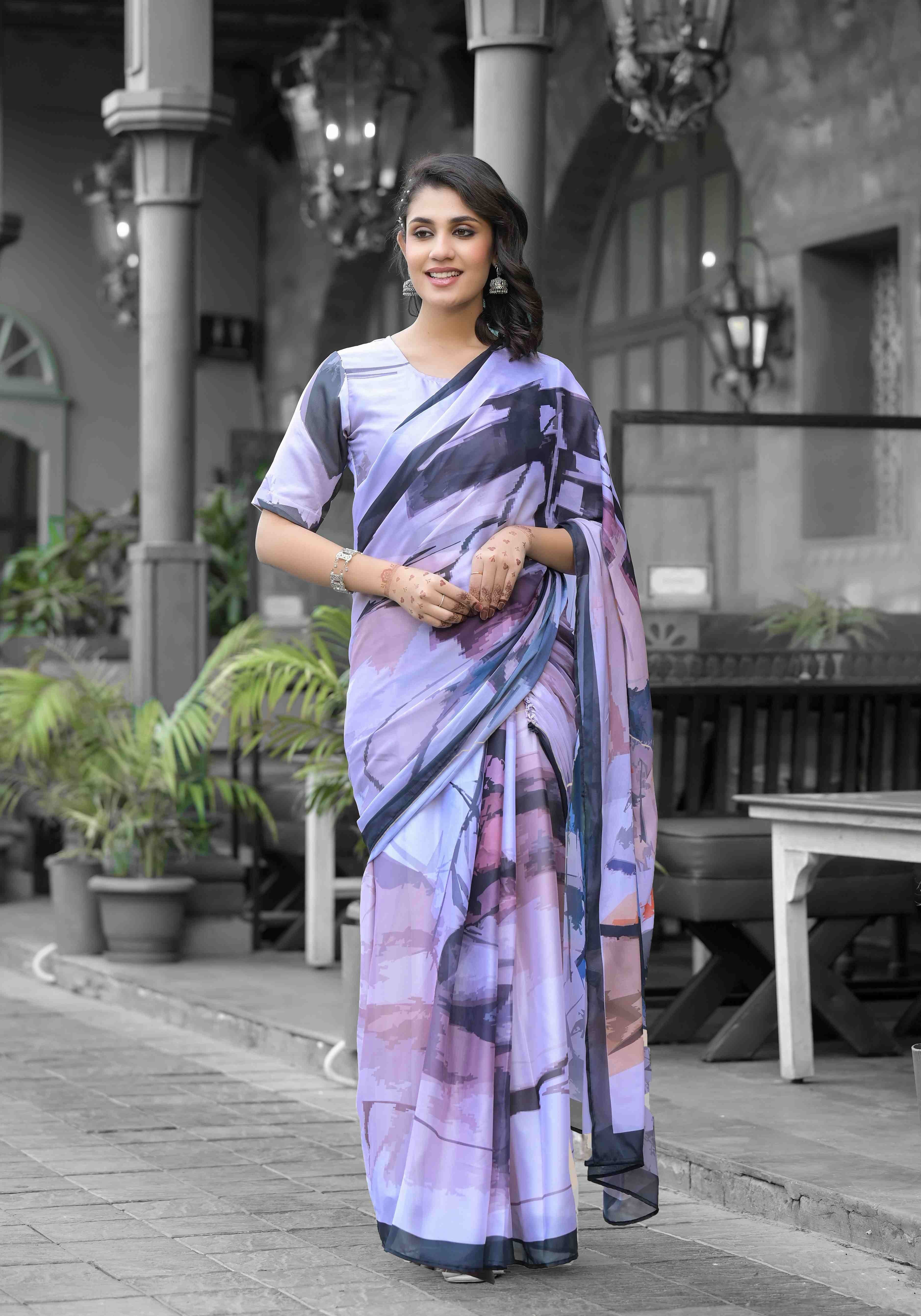 Multi Artistic Digital Print Georgette Saree Gown