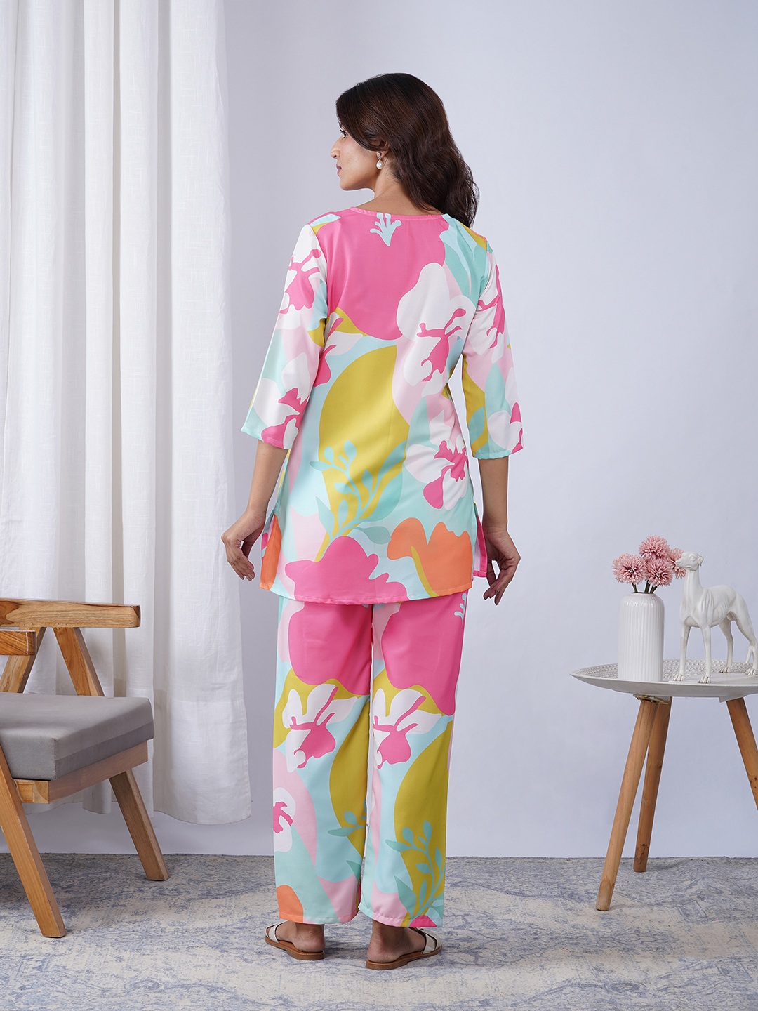 Multi Botanical Designer Printed Rayon Blend Co-Ord Set — alternate view