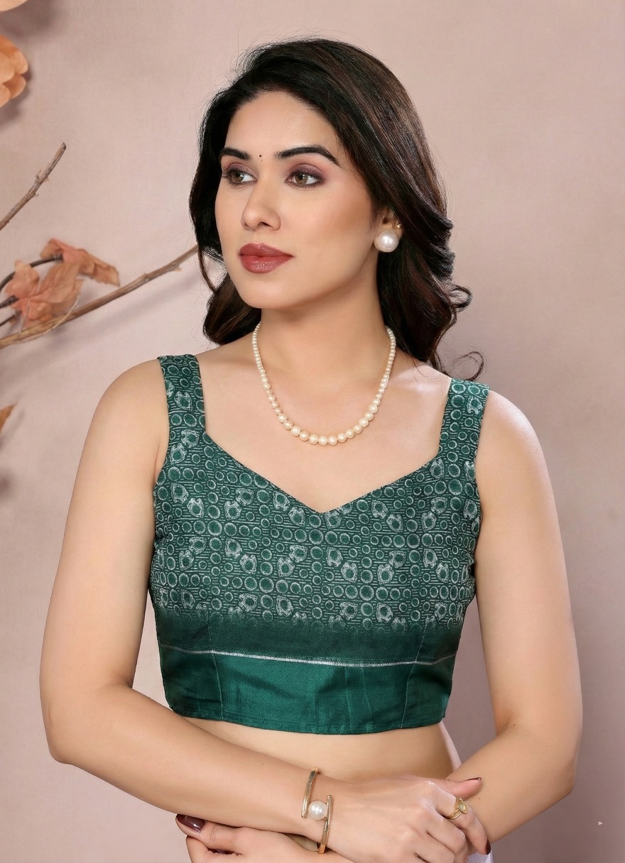 Multi Botanical Print Moss Satin Saree