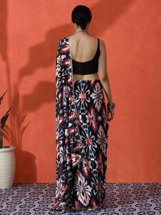 Multi Brown Printed Chinnon Saree — alternate view