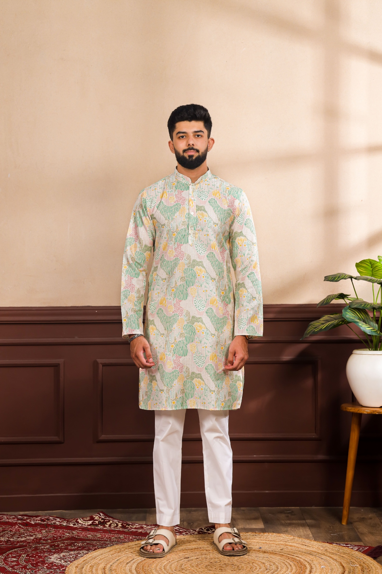 Multi Chevron Digital Sequence Art Silk Kurta