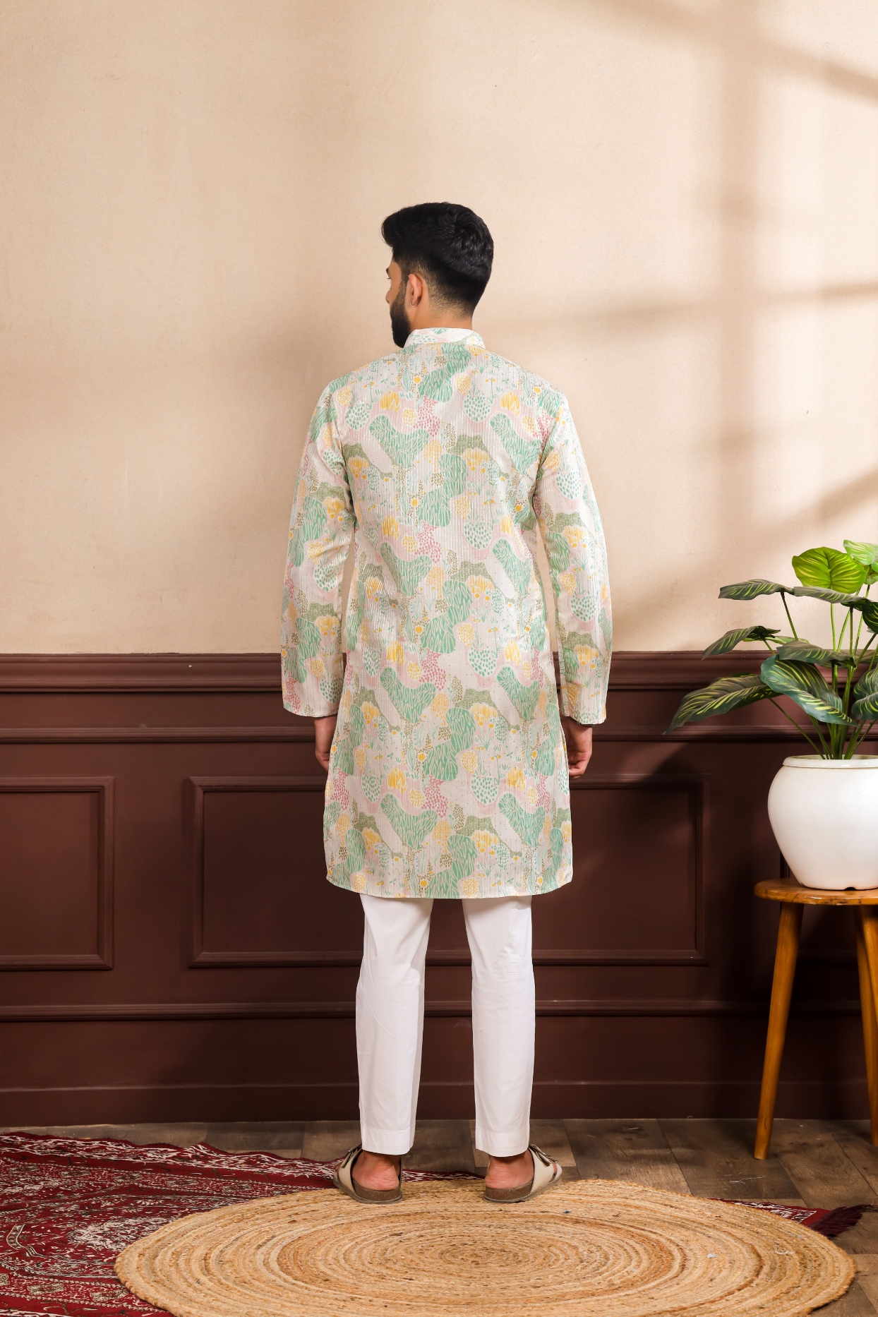 Multi Chevron Digital Sequence Art Silk Kurta — alternate view