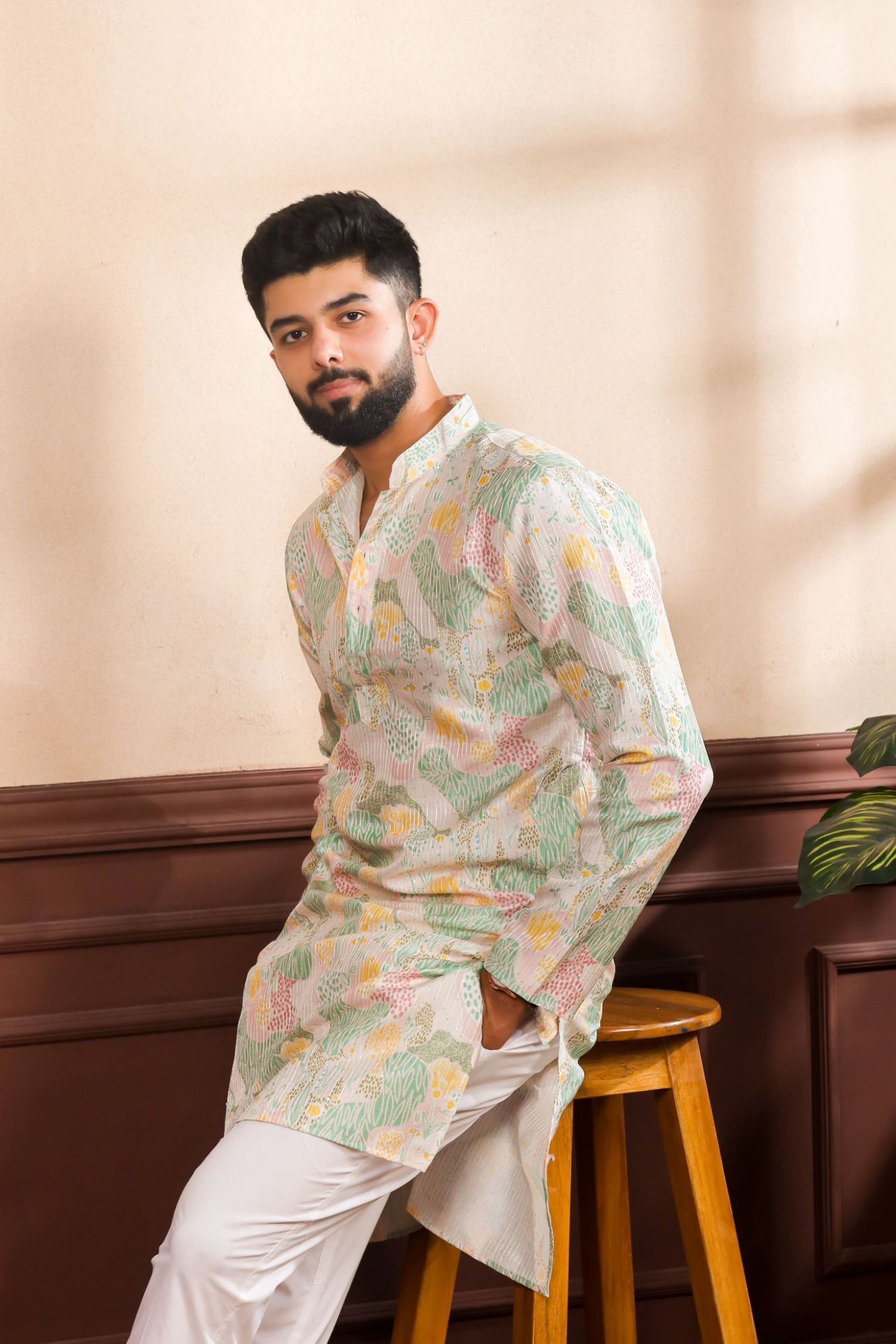 Multi Chevron Digital Sequence Art Silk Kurta