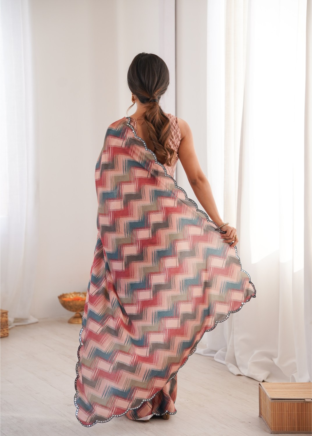 Multi Chinon Digital Printed Mirror Work Saree — alternate view
