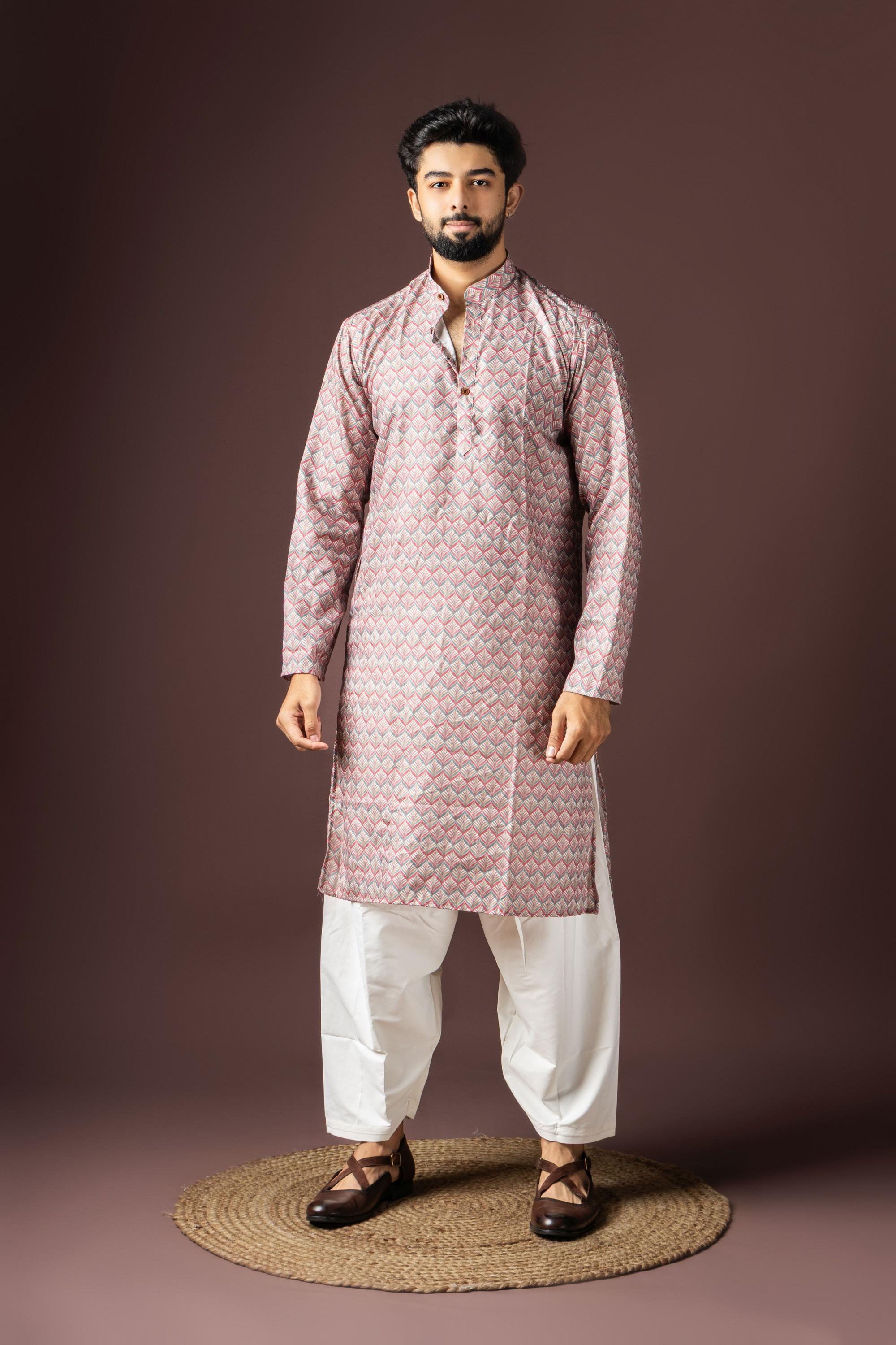 Multi Color Blended Cotton Kurta Pyjama