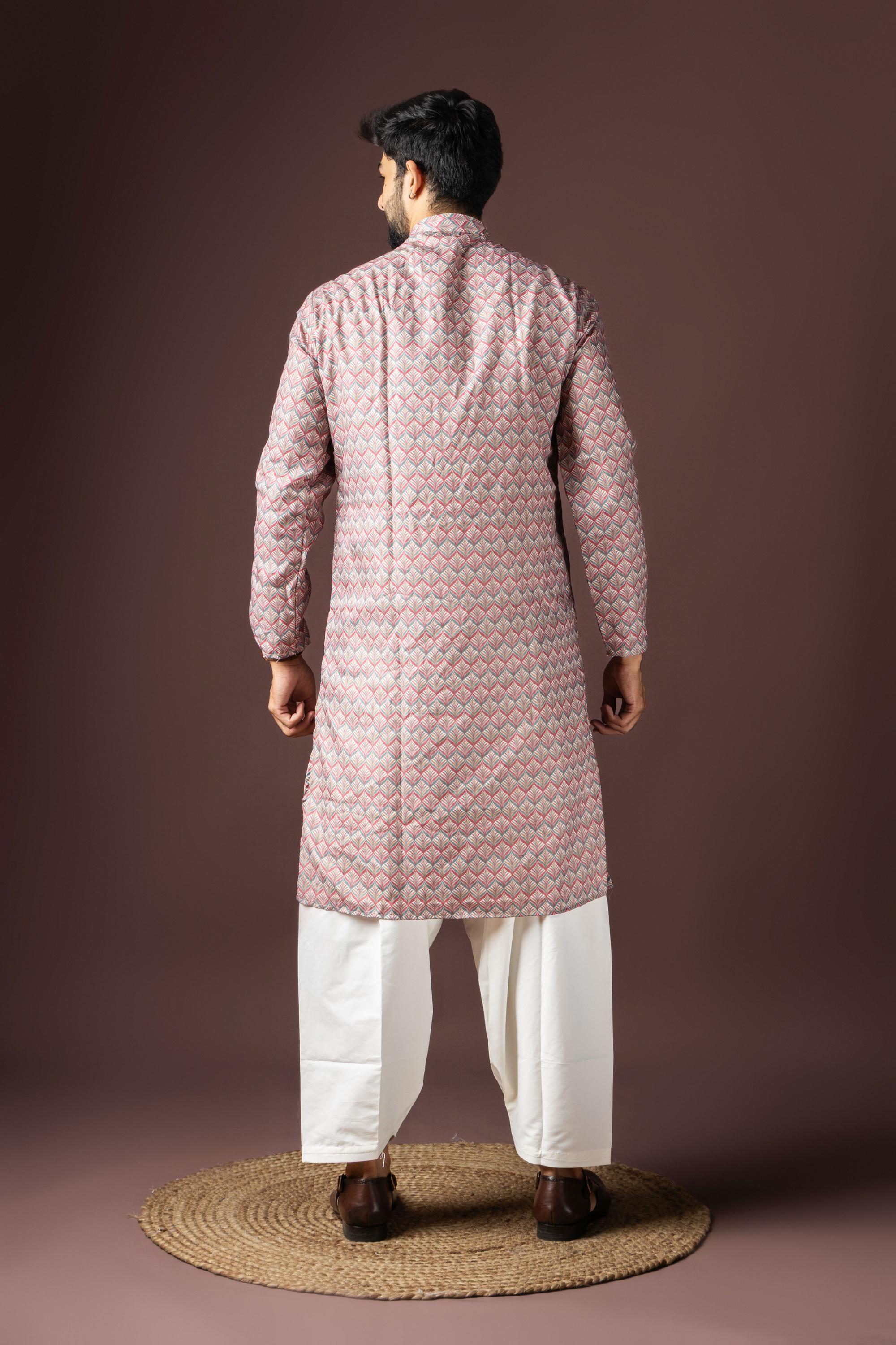 Multi Color Blended Cotton Kurta Pyjama — alternate view