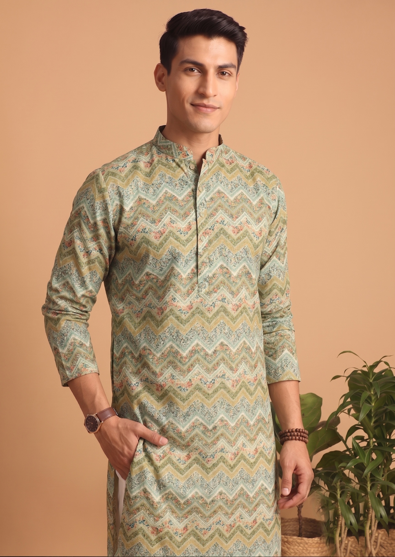 Multi Color Butti Digital Print Cotton Kurta Pyjama — alternate view