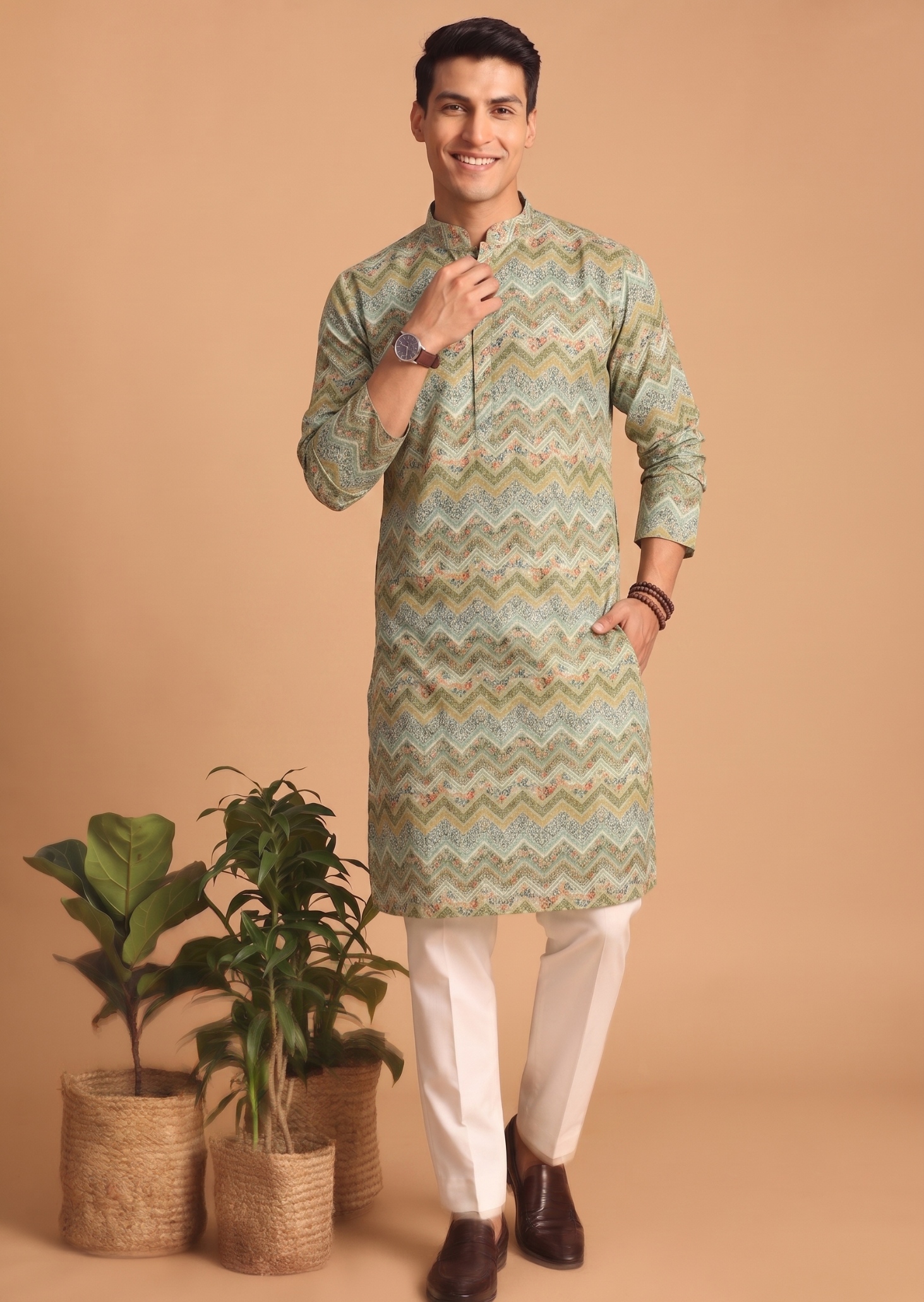 Multi Color Butti Digital Print Cotton Kurta Pyjama