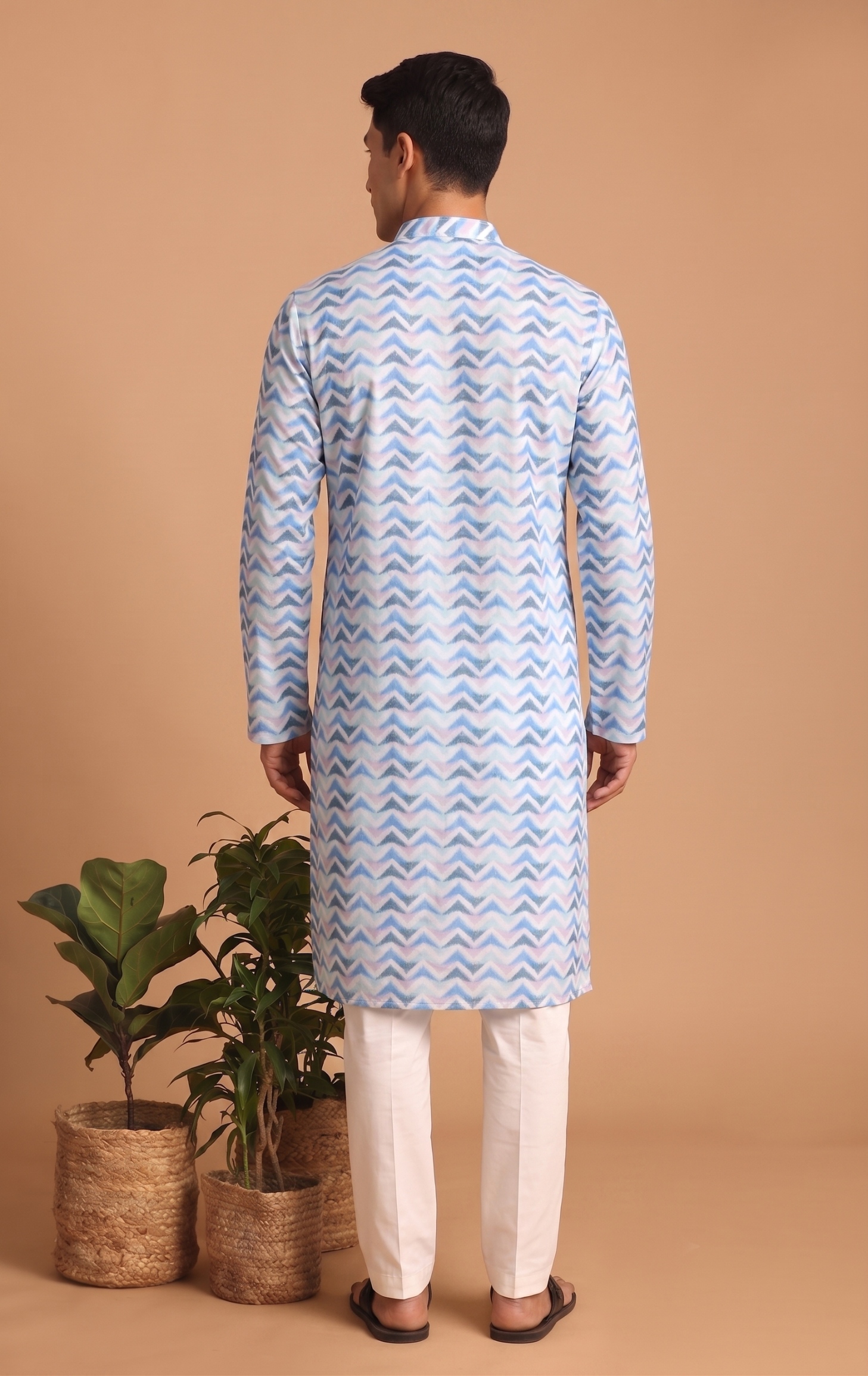 Multi Color Chevron Digital Print Cotton Kurta Pyjama — alternate view