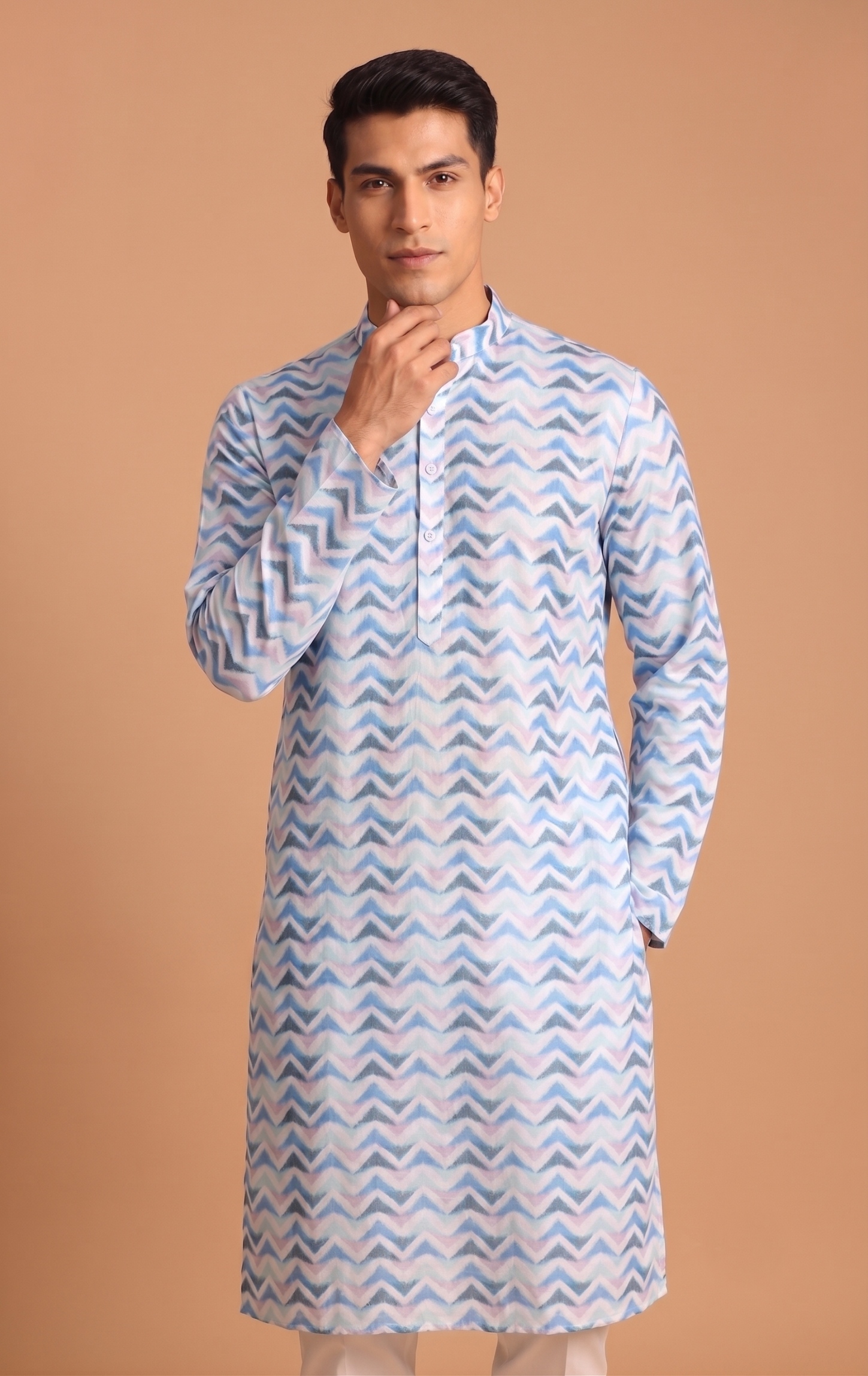 Multi Color Chevron Digital Print Cotton Kurta Pyjama