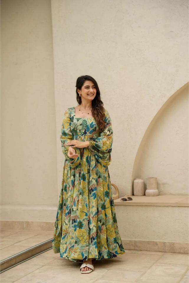 Multi Color Chinon Printed Gown