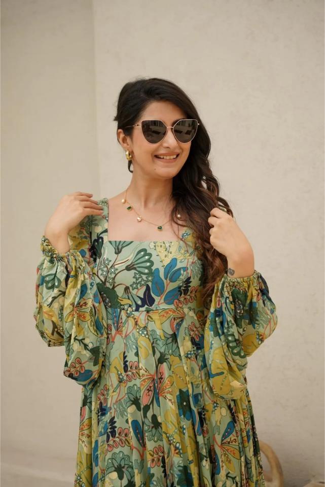 Multi Color Chinon Printed Gown — alternate view