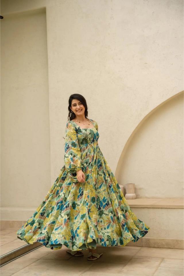 Multi Color Chinon Printed Gown