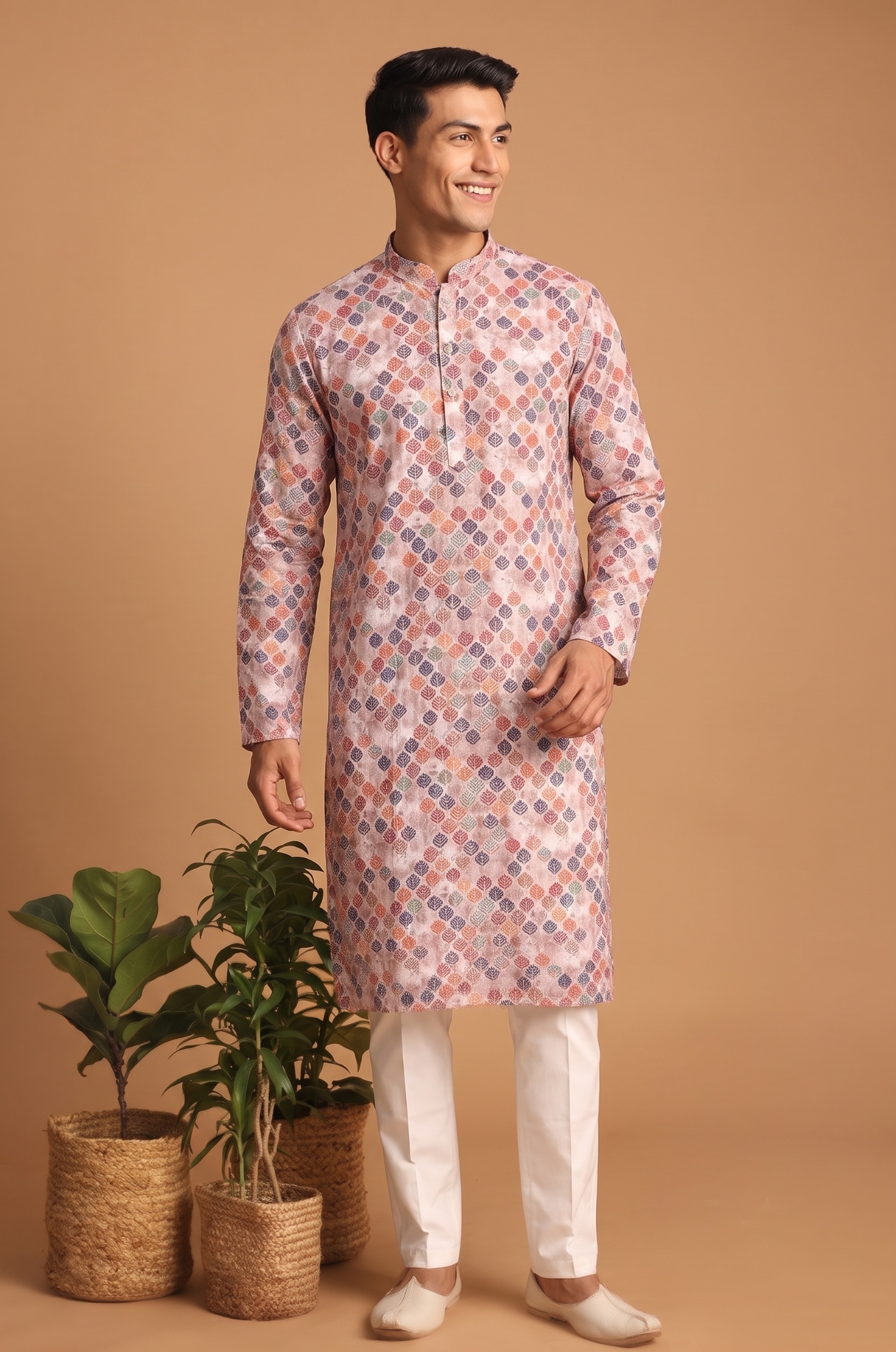 Multi Color Confetti Digital Print Cotton Kurta Pyjama
