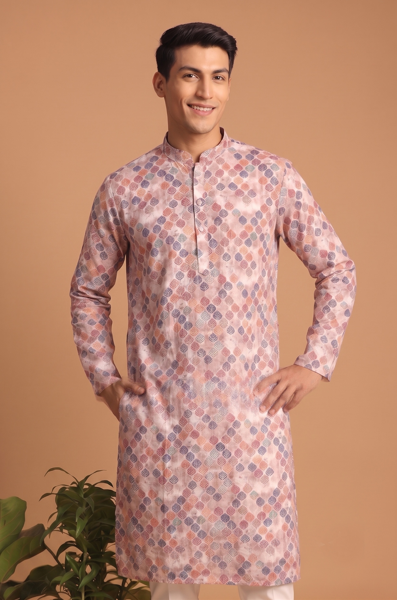 Multi Color Confetti Digital Print Cotton Kurta Pyjama