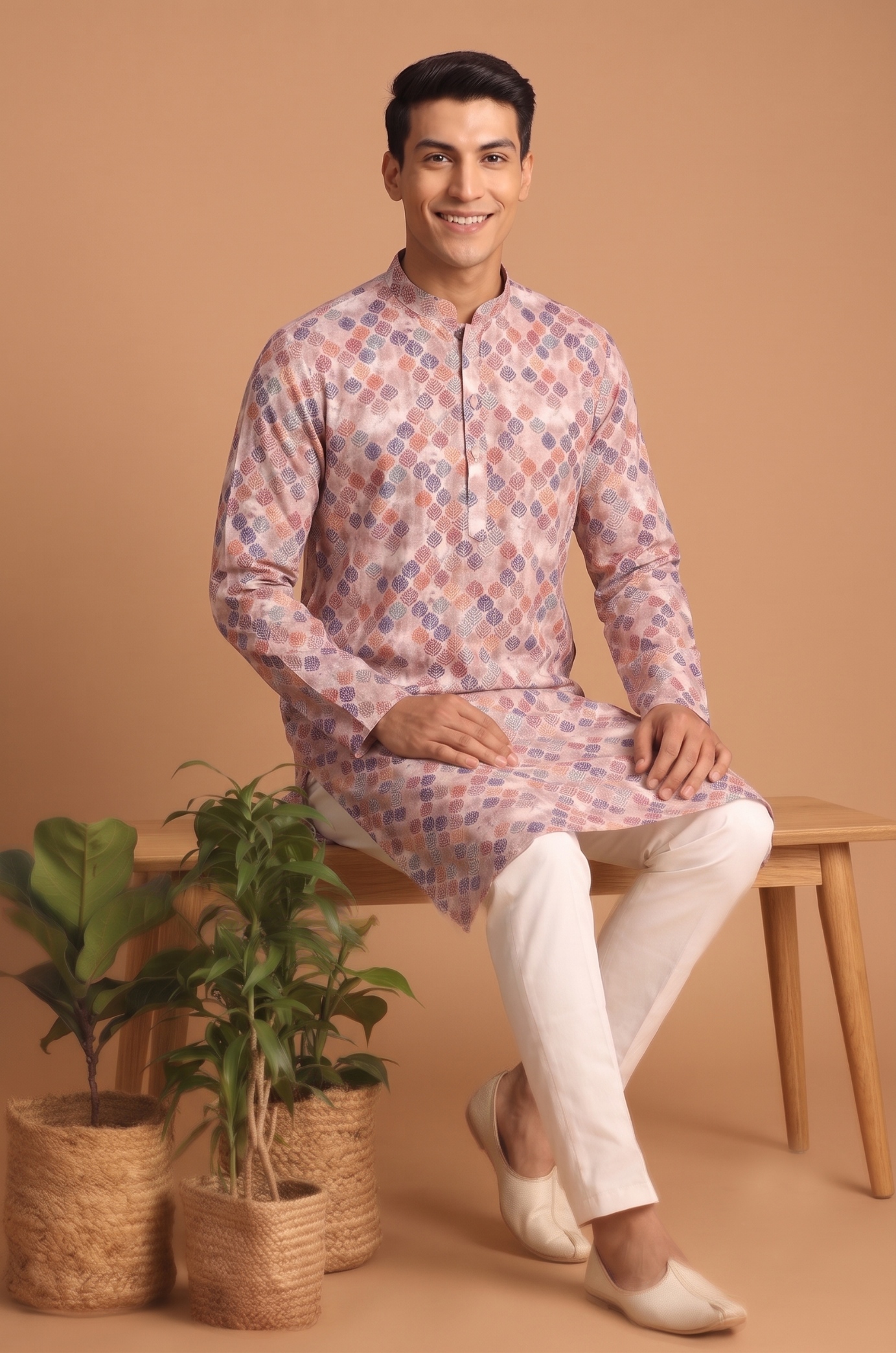 Multi Color Confetti Digital Print Cotton Kurta Pyjama