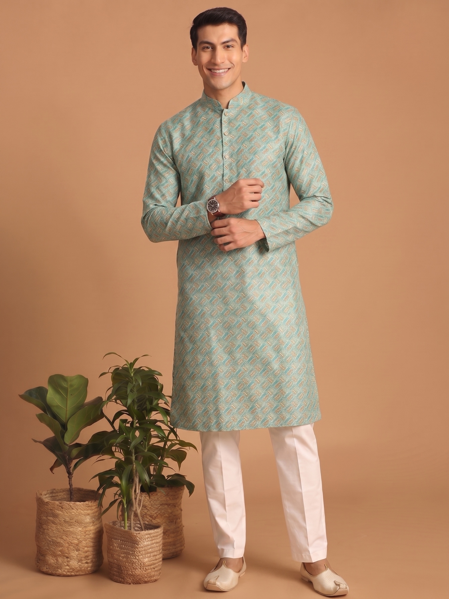 Multi Color Diagonal Digital Print Cotton Kurta Pyjama