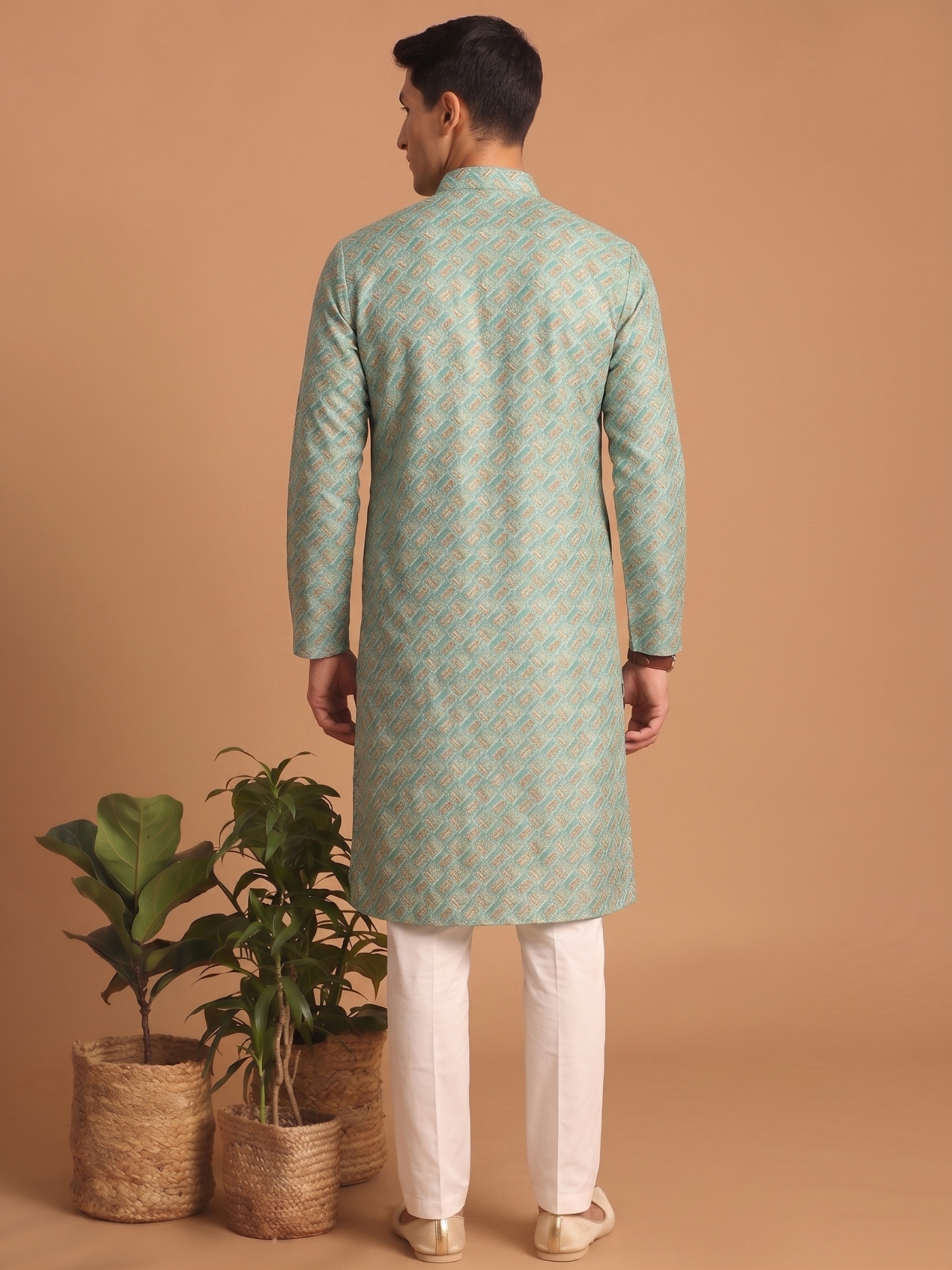 Multi Color Diagonal Digital Print Cotton Kurta Pyjama — alternate view