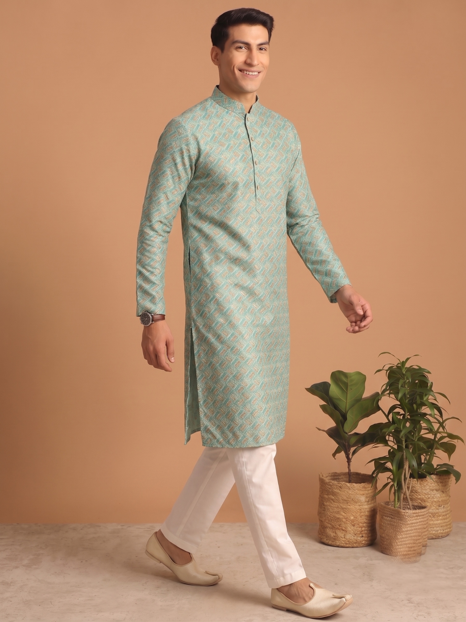 Multi Color Diagonal Digital Print Cotton Kurta Pyjama